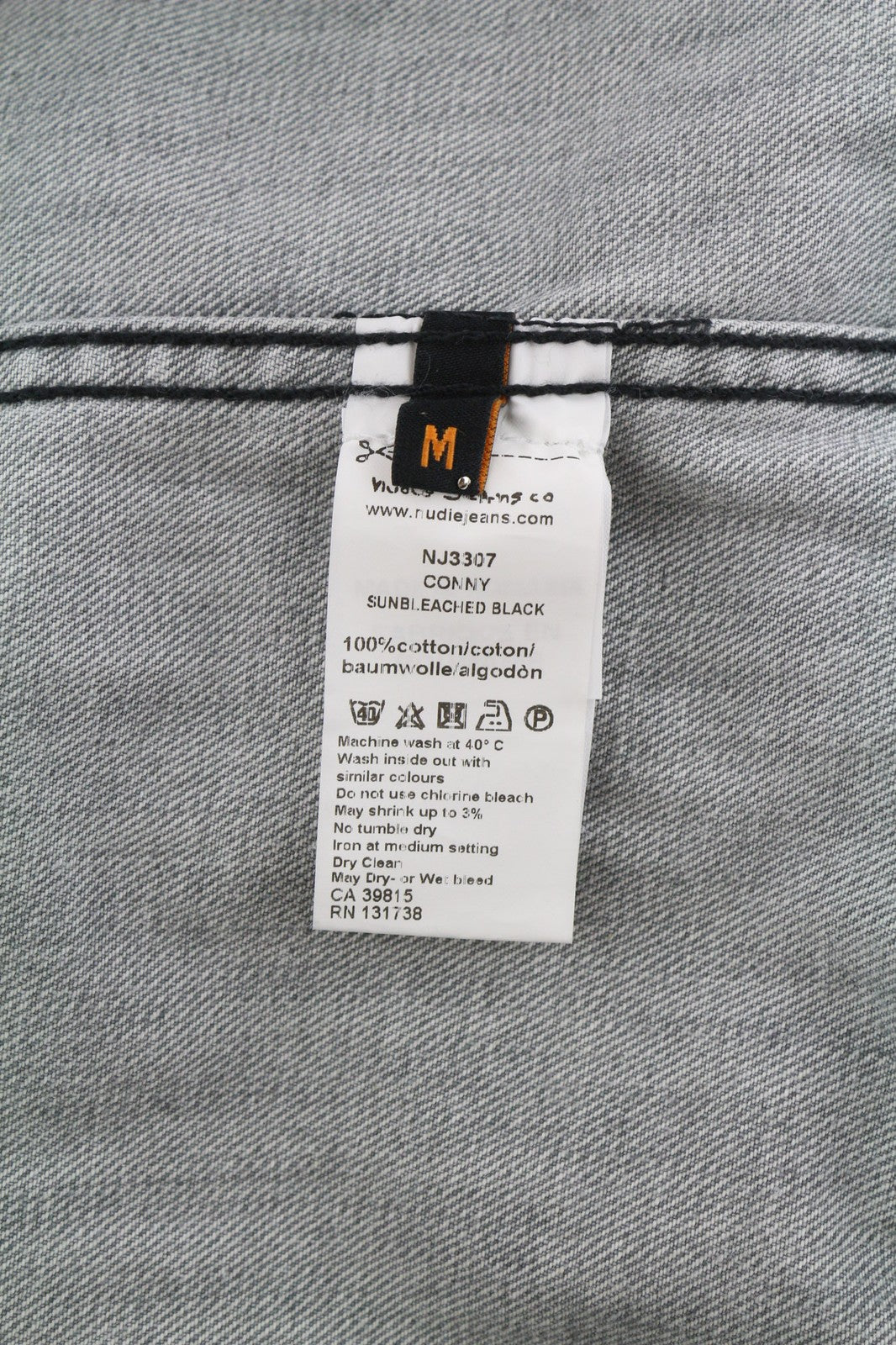 NUDIE Conny vyriška striukė M, balinta juoda, su sagomis, medvilninė, plautos pilkos spalvos 