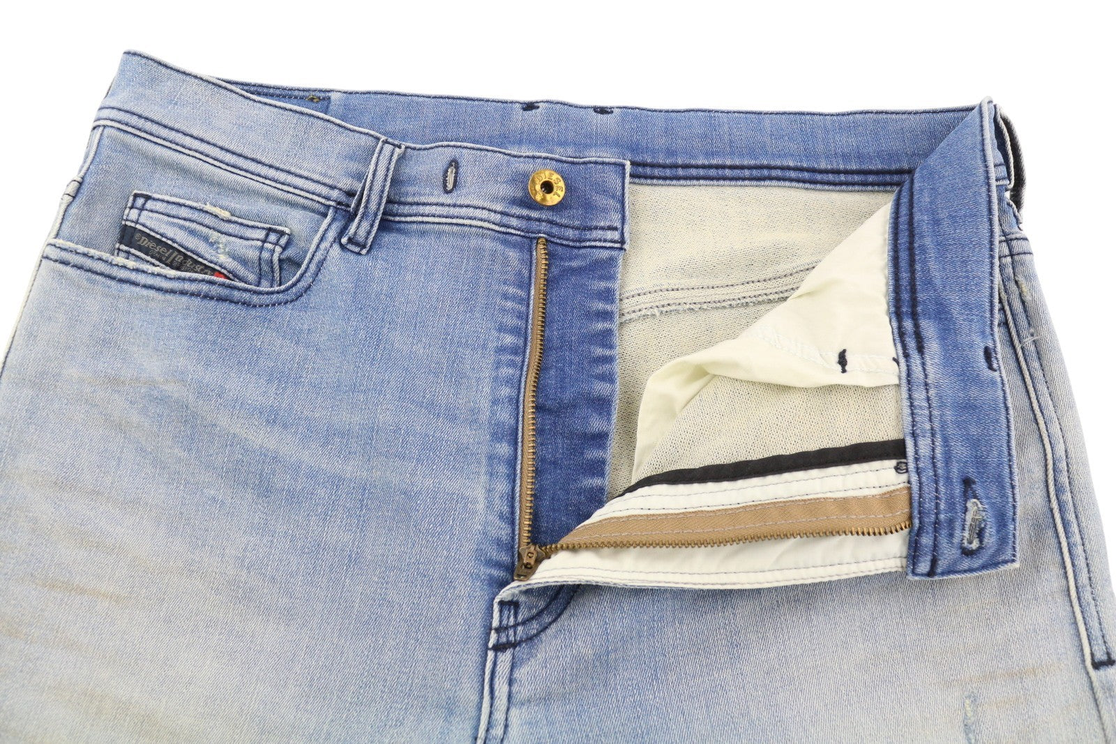 DIESEL Kly-Nr 087AB Men Jeans W32 Denim Washed Blue Jogg Distress Slim Fit Aged