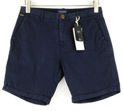 SCOTCH &amp; SODA Ams Couture šortai W28 vyriški tamsiai mėlyni dažytos medvilnės šortai su plyšiais ir kišenėmis 