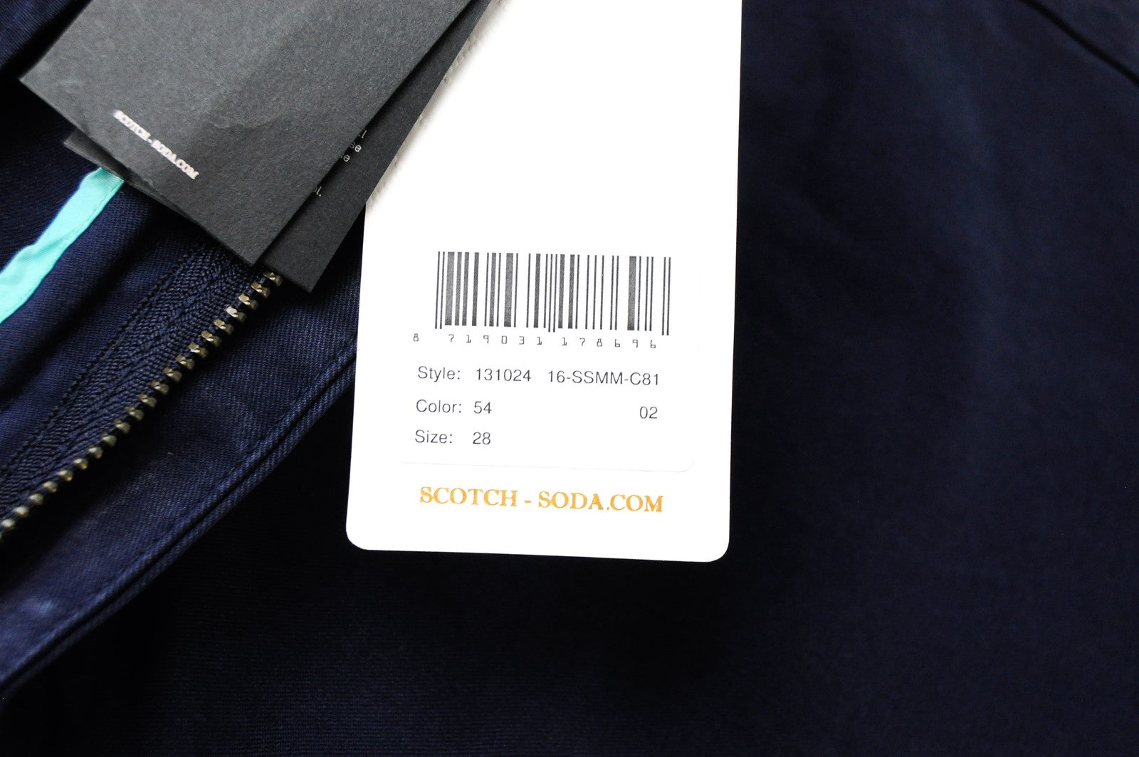 SCOTCH &amp; SODA Ams Couture šortai W28 vyriški tamsiai mėlyni dažytos medvilnės šortai su plyšiais ir kišenėmis 