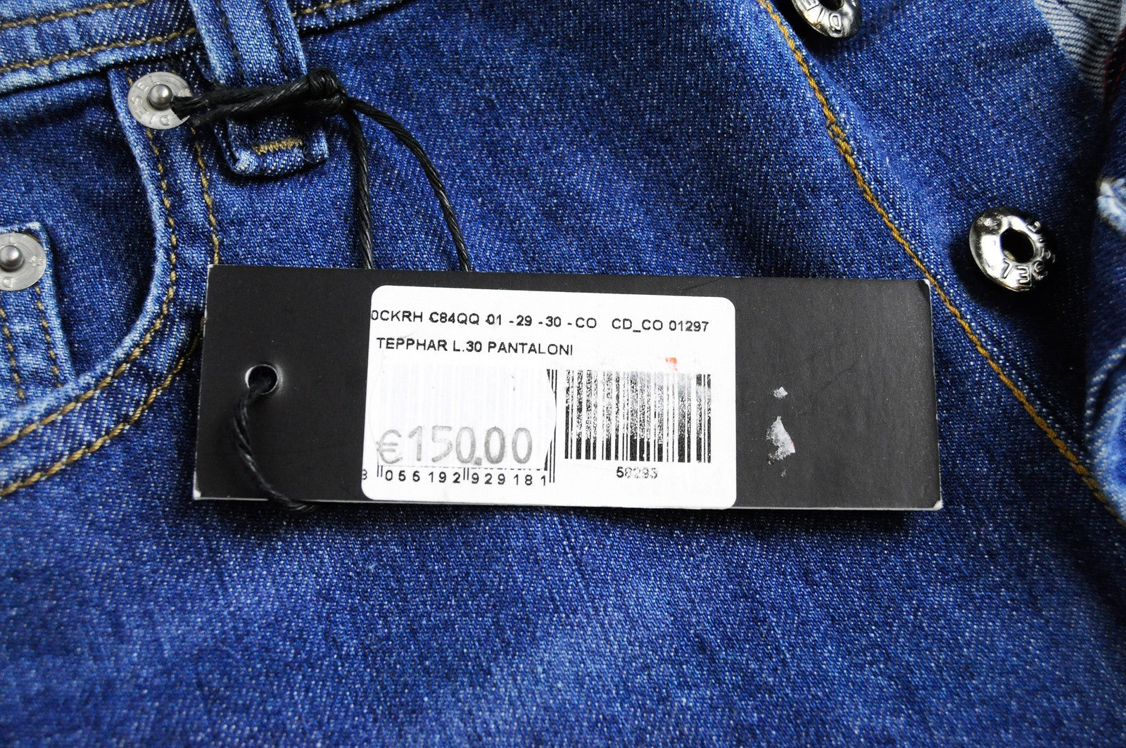 DIESEL Tepphar C84QQ vyriški džinsai W29/L30 Slim morkų mėlynos spalvos, tamprūs, medvilniniai 