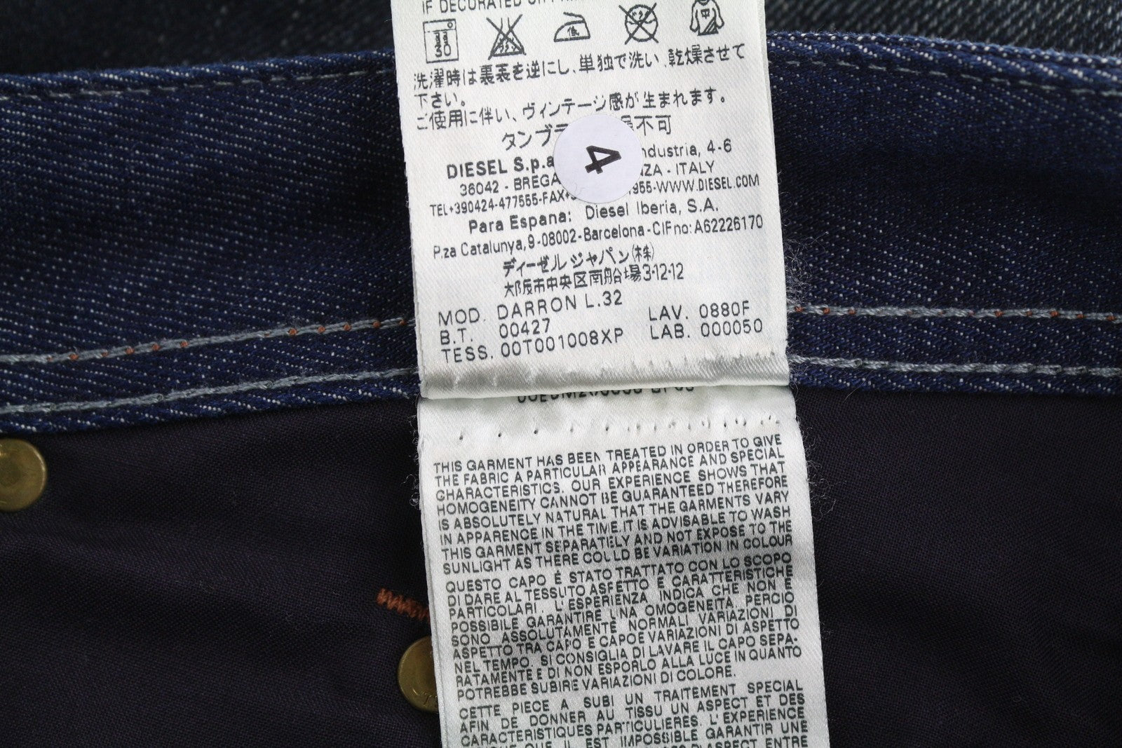 DIESEL Darron 0880F Men Jeans W36/L32 Dark Blue Regular Slim Tapered Distress