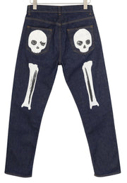 ACNE STUDIOS Men Jeans W30/L32 Denim Dark Blue Slim Skull Print Zip Fly