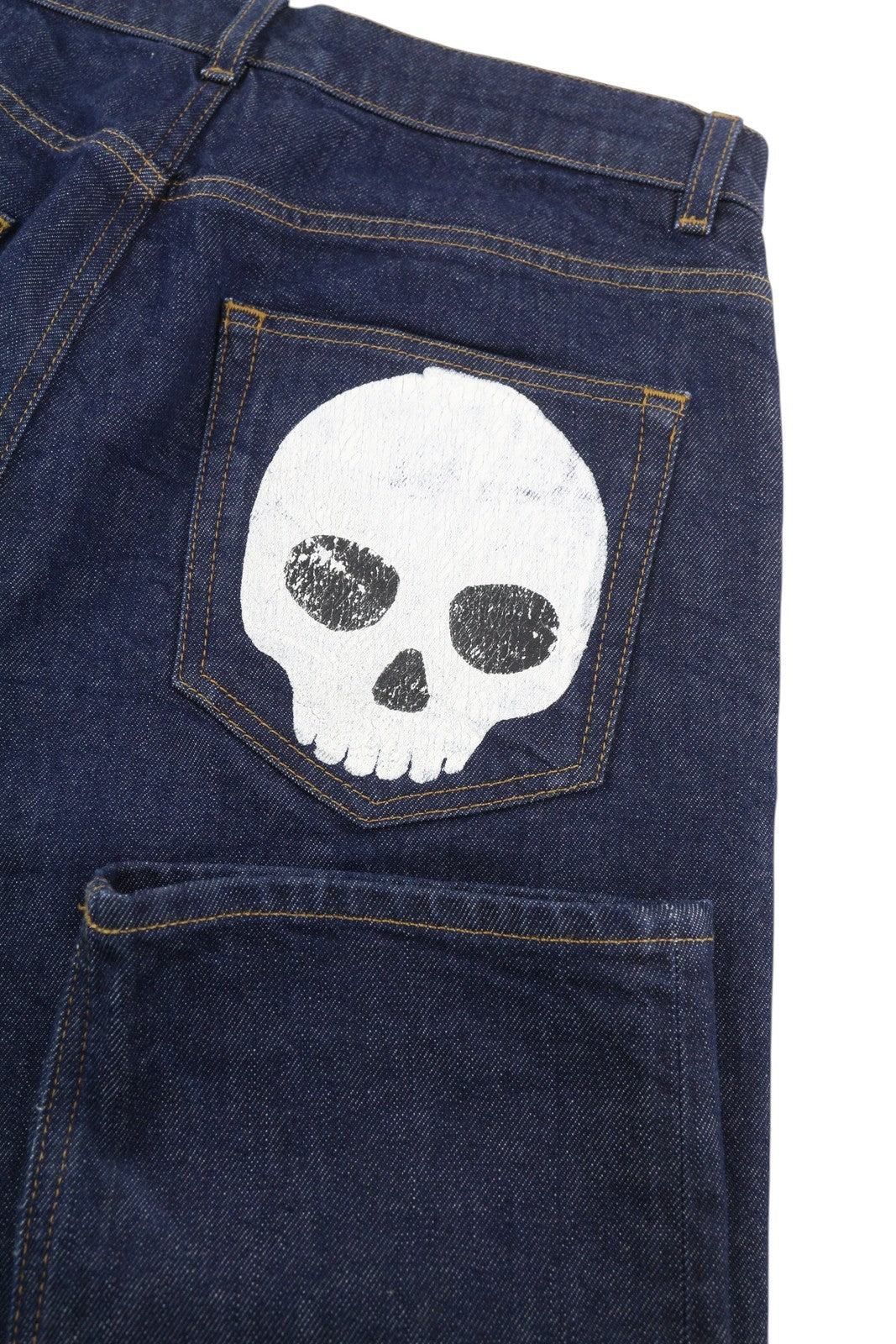 ACNE STUDIOS Men Jeans W30/L32 Denim Dark Blue Slim Skull Print Zip Fly