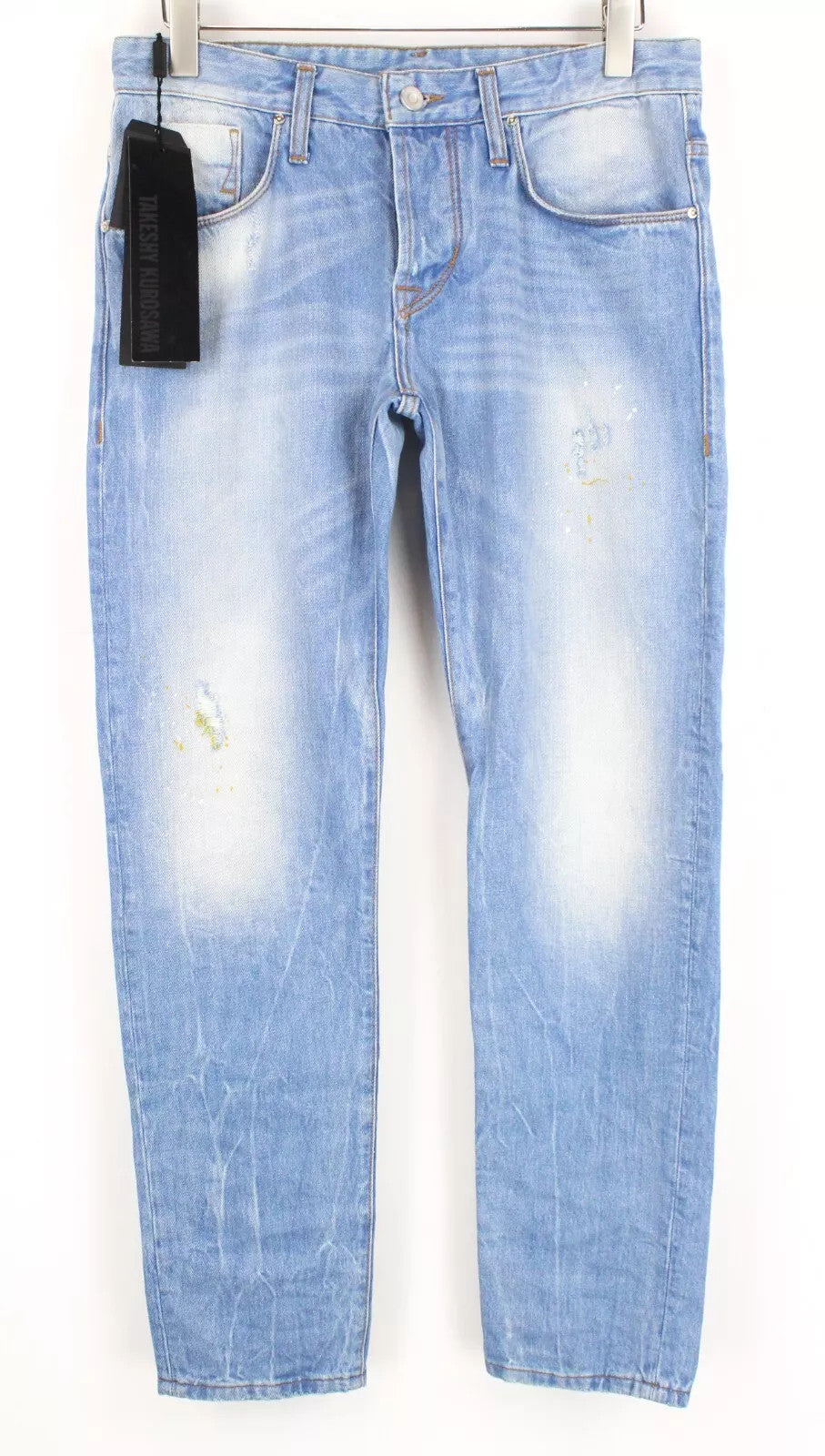 TAKESHY KUROSAWA Men`s Jeans W33 Slim Button-Fly Distressed Aged Denim Look