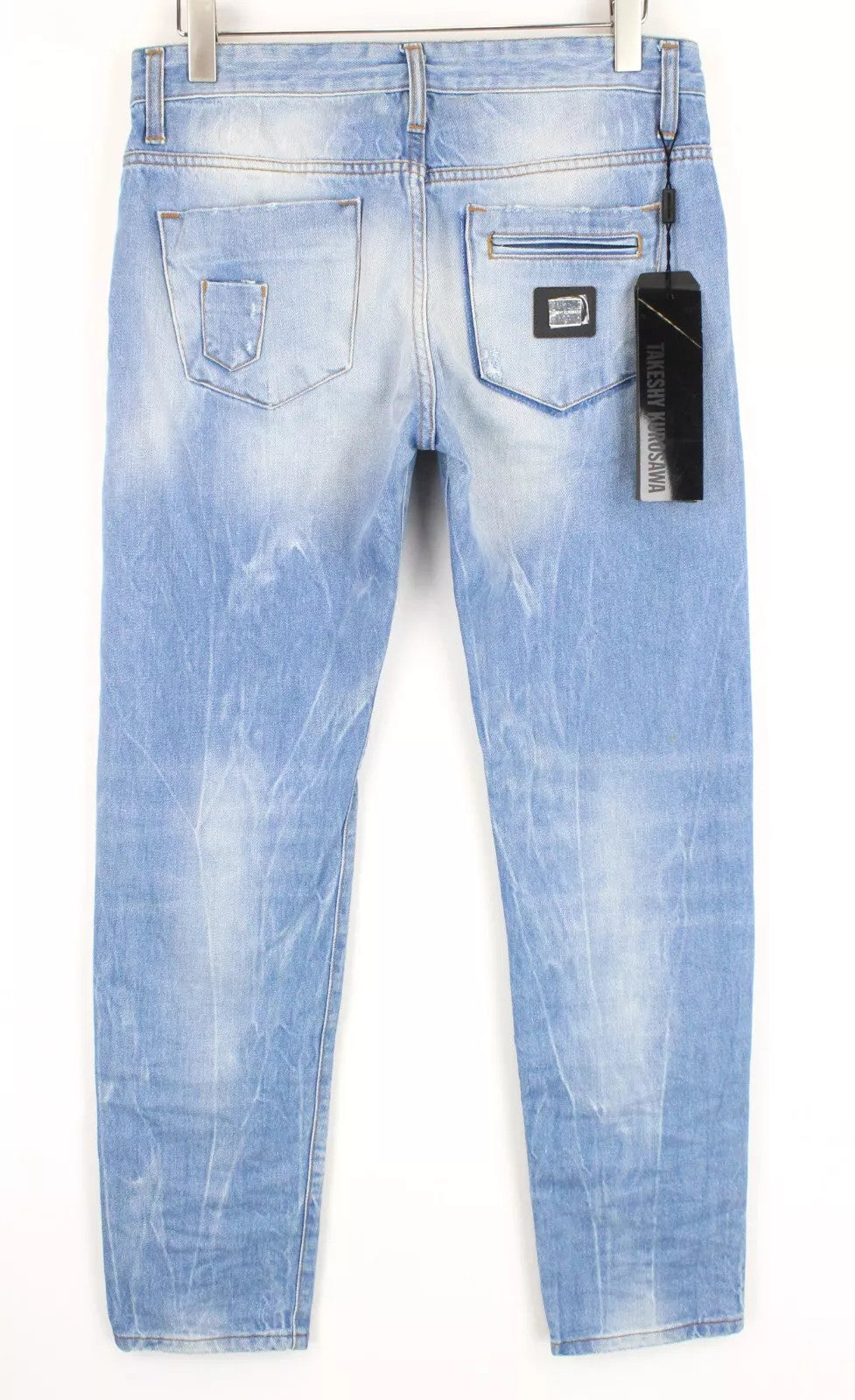 TAKESHY KUROSAWA Men`s Jeans W33 Slim Button-Fly Distressed Aged Denim Look