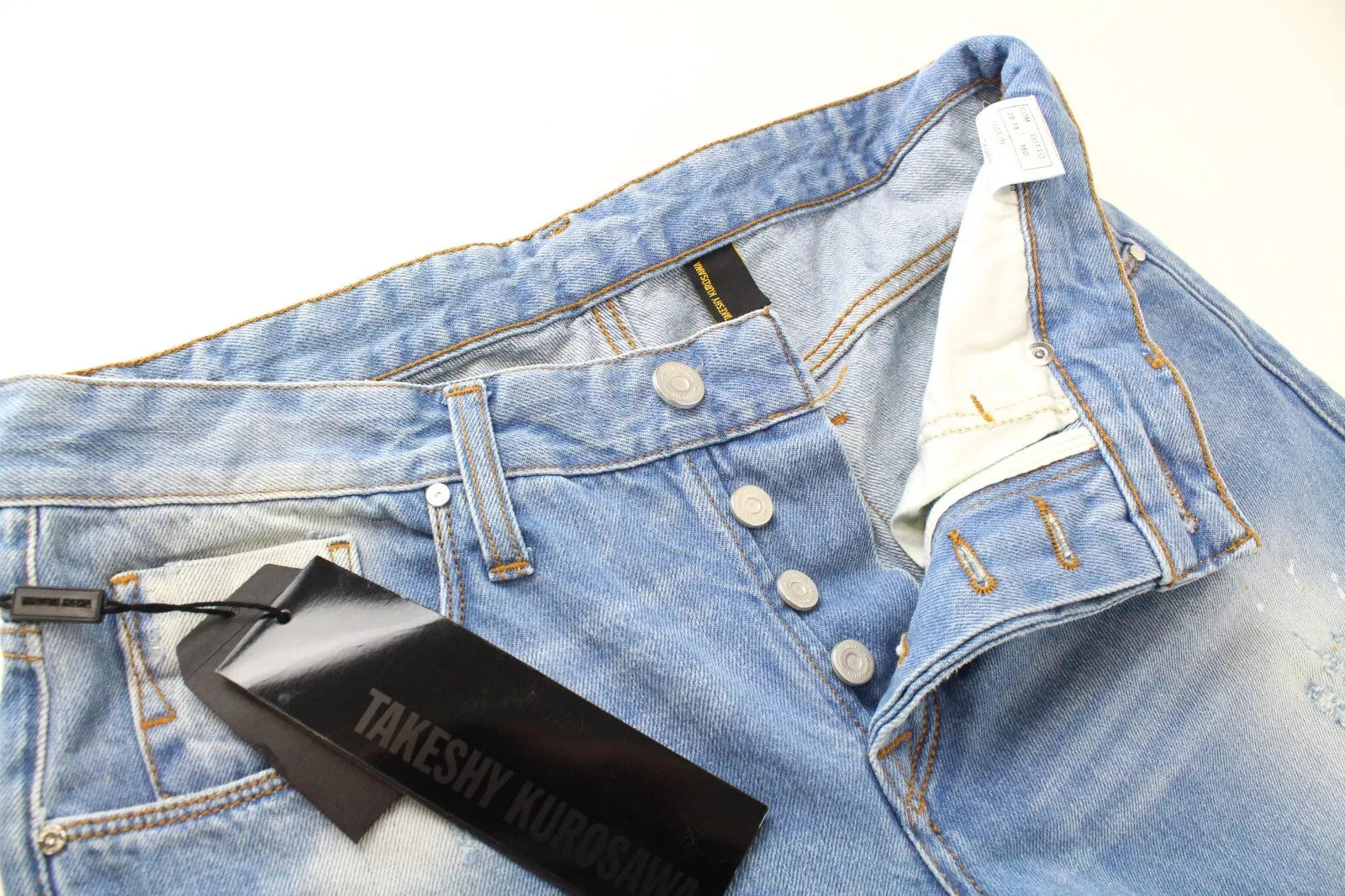 TAKESHY KUROSAWA Men`s Jeans W33 Slim Button-Fly Distressed Aged Denim Look