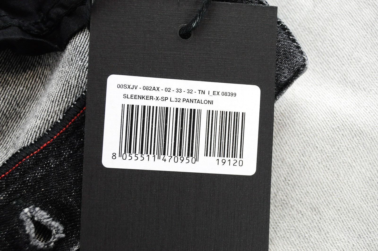 DIESEL Sleenker-X-SP 082AX vyriški džinsai W33/L32 pilki, ploni, aptempti medvilniniai džinsai 