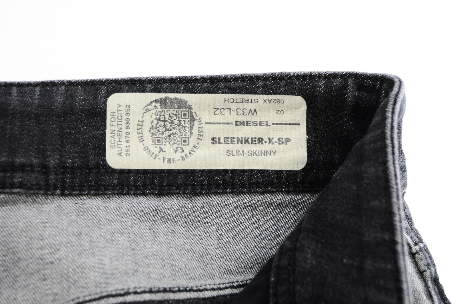 DIESEL Sleenker-X-SP 082AX vyriški džinsai W33/L32 pilki, ploni, aptempti medvilniniai džinsai 