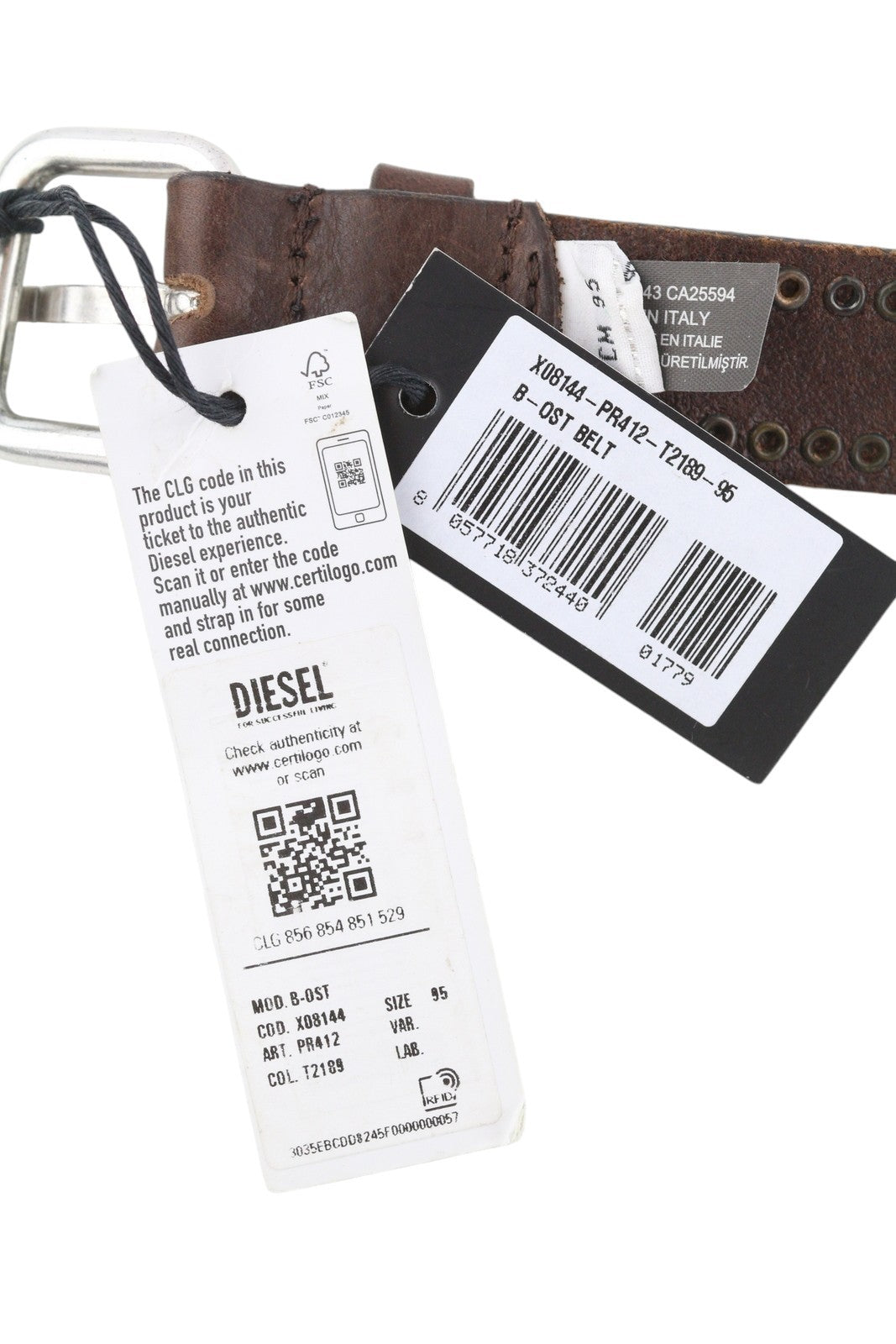 DIESEL B-Ost vyriškas diržas, 95 cm, vidutinio rudumo, sidabro atspalvio, su detalėmis, sagtimi, rekomenduojama mažmeninė kaina – 200 € 