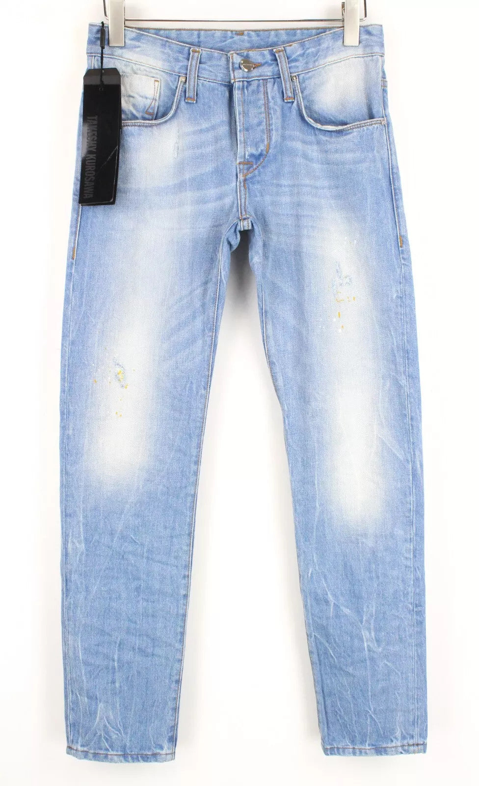 TAKESHY KUROSAWA Men`s Jeans W30 Painted Distressed Slim Button-Fly Denim