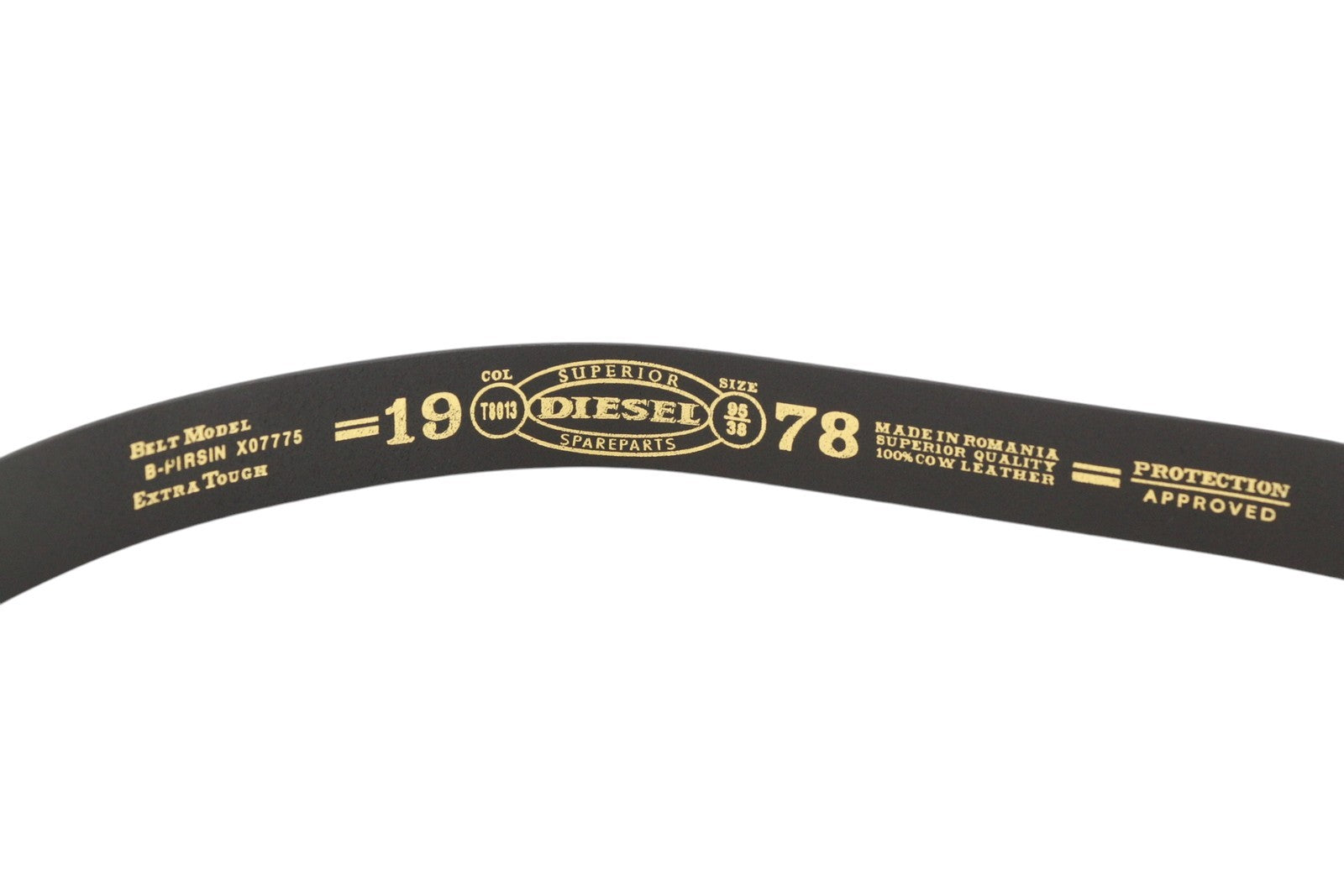 DIESEL B-Pirsin vyriškas diržas, 95 cm, juodas, odinis, su sagtimi ir logotipu, odinis, ypač plonas 