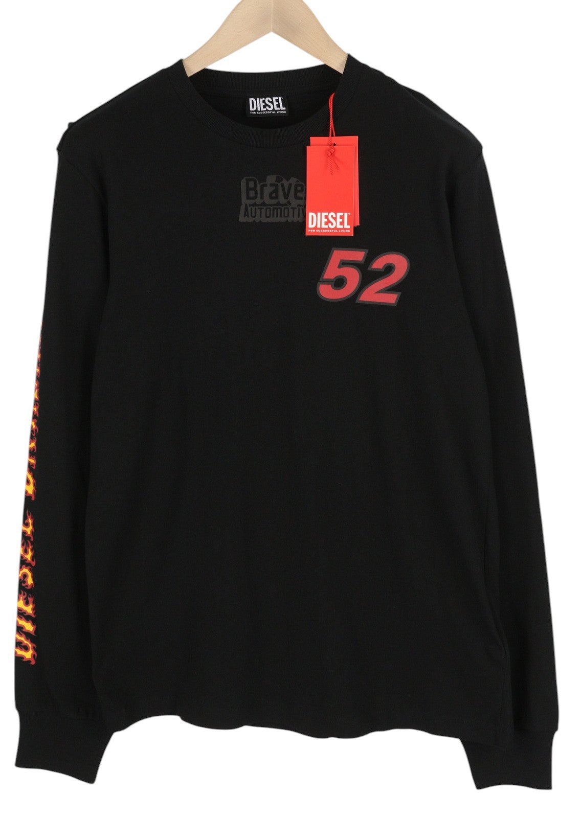 DIESEL T-Just-LS-C3 Mens T-Shirt L Black Cotton Crew Collar Long Sleeve RRP€70