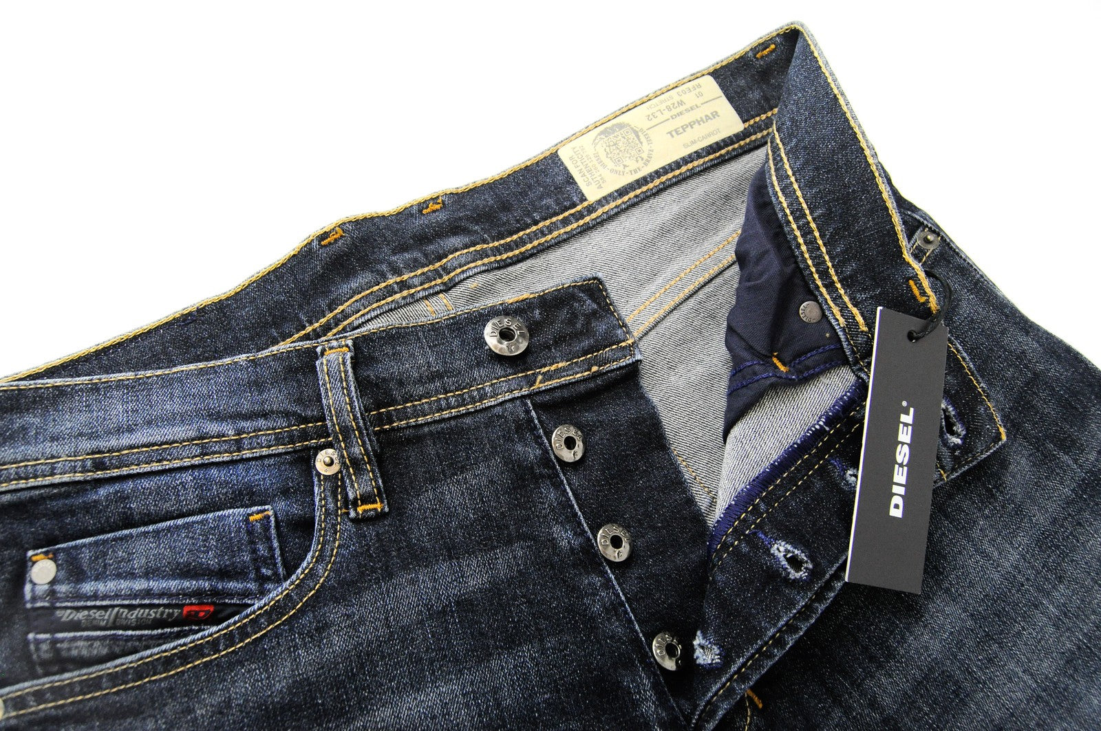 DIESEL Tepphar RFE03 vyriški džinsai W28 L32 Slim morkų spalvos, mėlyni, medvilniniai 
