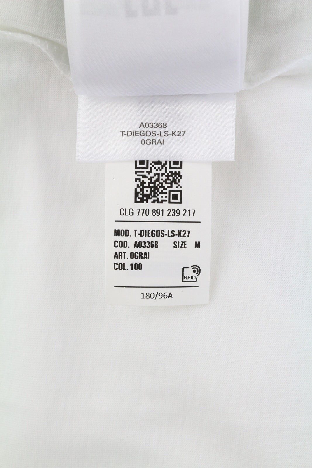 DIESEL T-Diegos-LS-K27 vyriški marškinėliai M balti medvilniniai ilgomis rankovėmis apvalia apykakle 