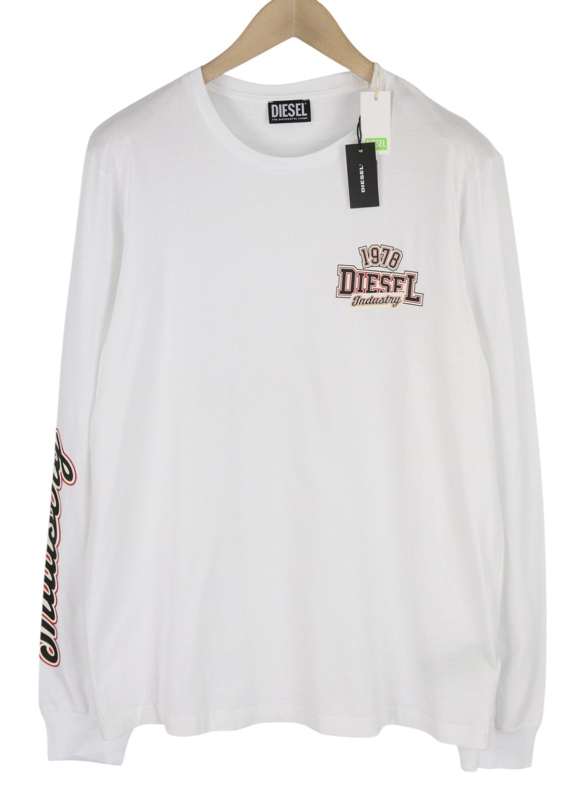 DIESEL T-Diegos-LS-K27 Men T-Shirt 2XL White Cotton Long Sleeved Crew Neck