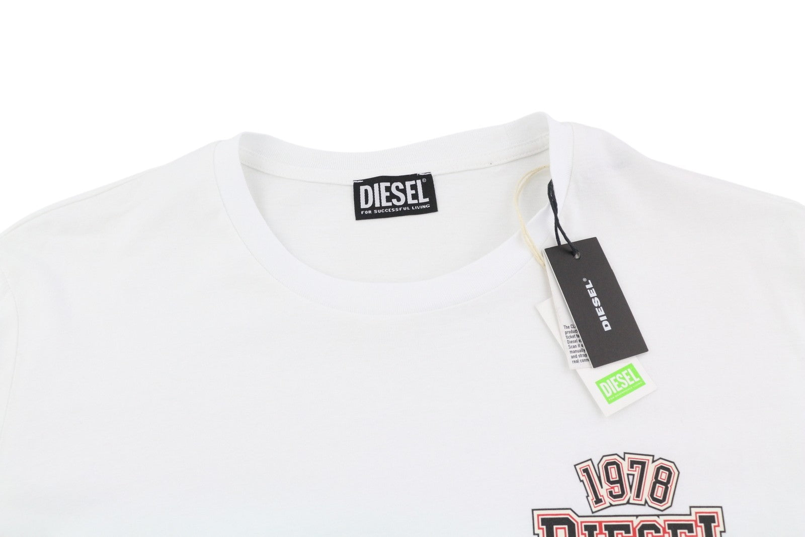 DIESEL T-Diegos-LS-K27 Men T-Shirt 2XL White Cotton Long Sleeved Crew Neck