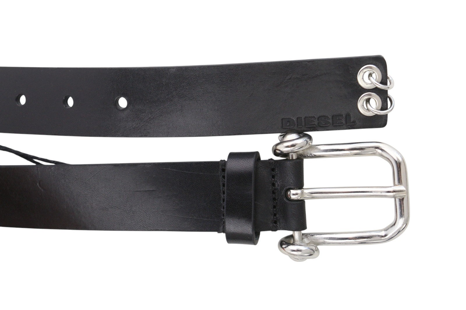 DIESEL B-Pirsin Men Belt 95 CM Black Leather Buckle Closure Leather Casual Logo