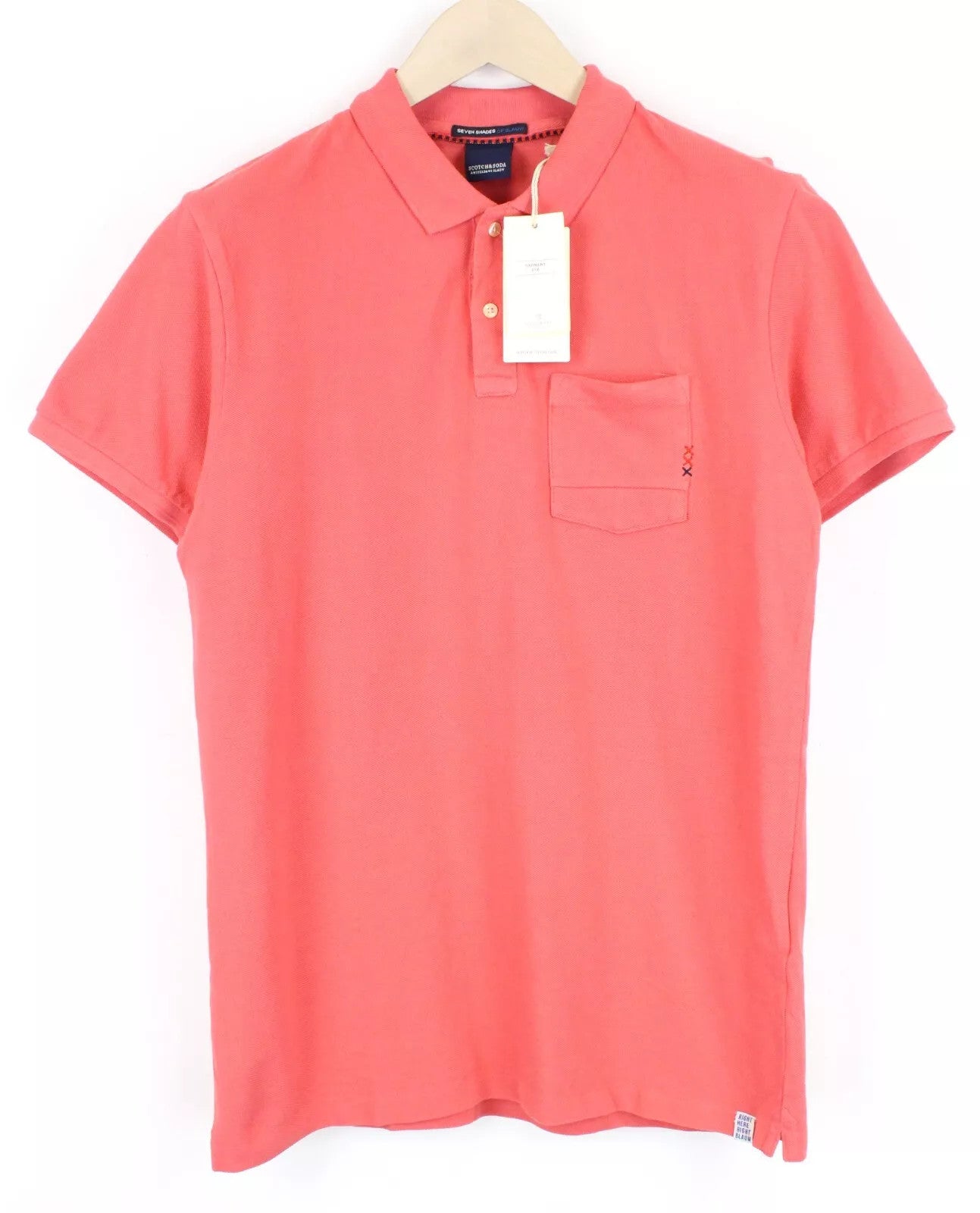 SCOTCH & SODA Men`s T-Shirt M Pink Polo-Style Short Sleeve Pure Cotton Casual