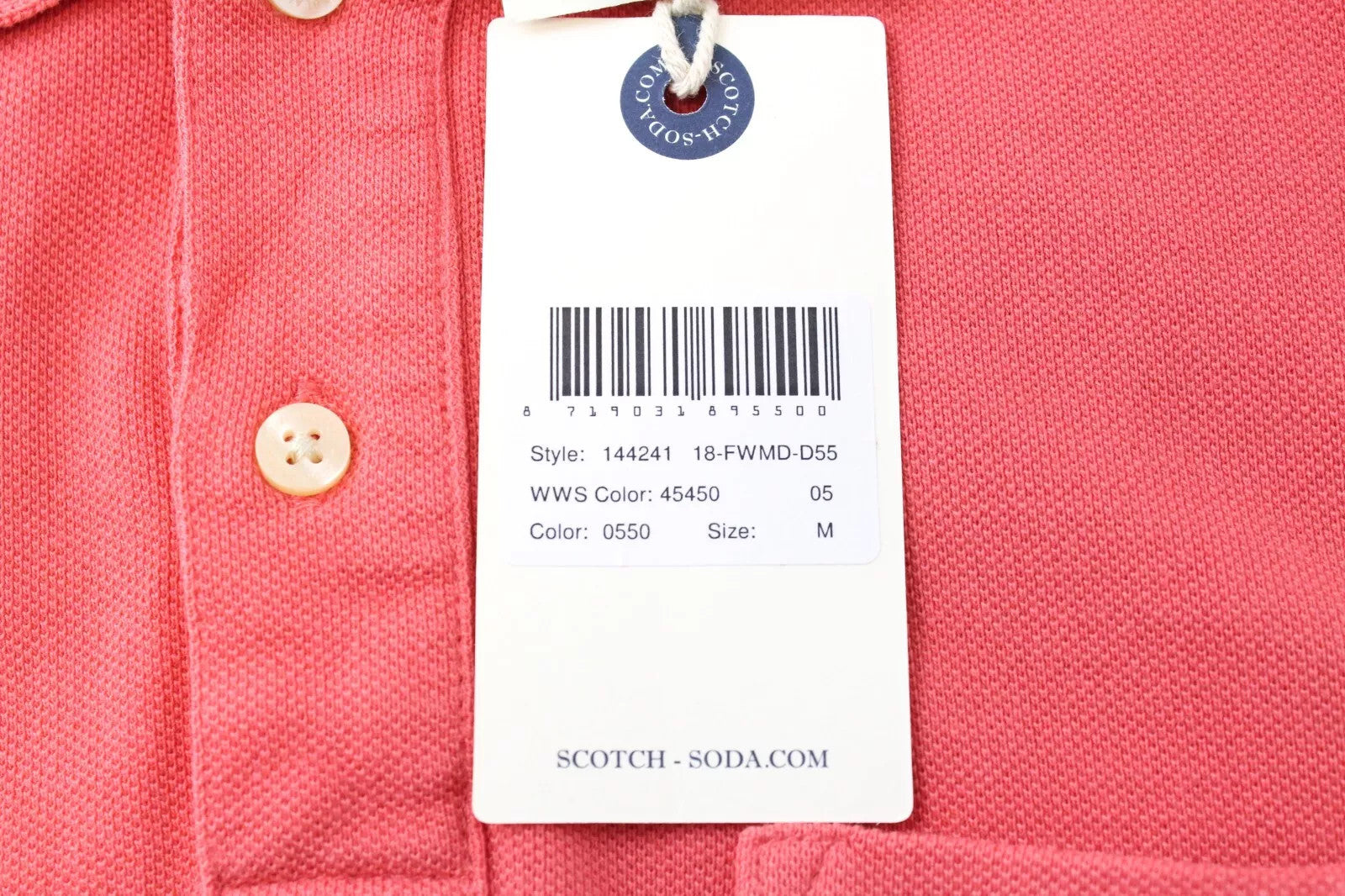 SCOTCH & SODA Men`s T-Shirt M Pink Polo-Style Short Sleeve Pure Cotton Casual