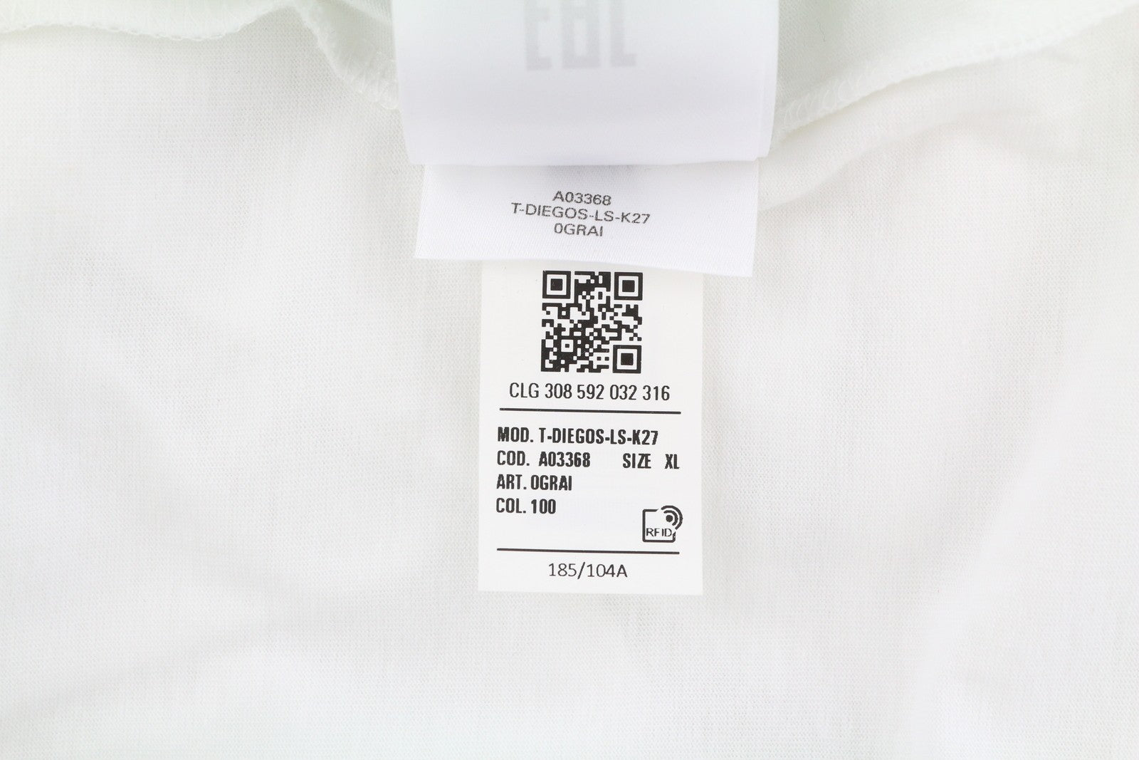 DIESEL T-Diegos-LS-K27 Mens T-Shirt XL White Cotton Long Sleeve Crew Neck