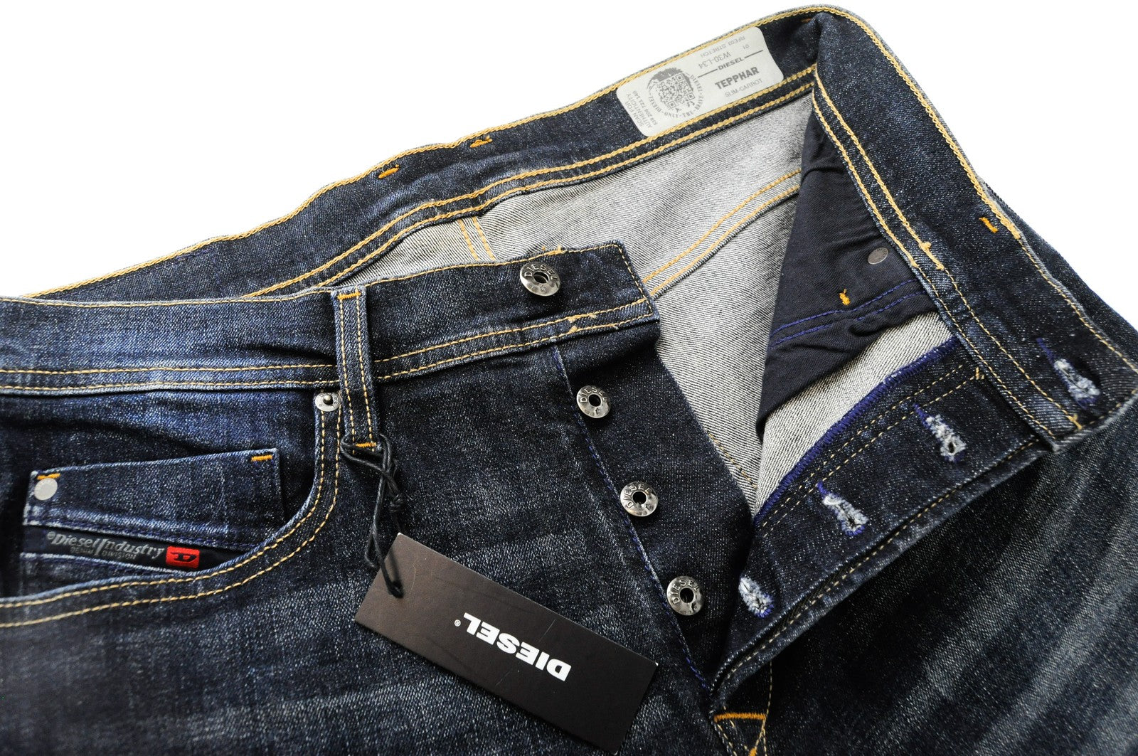 DIESEL Tepphar RFE03 vyriški džinsai W30 L34 Slim Carrot 5 kišenių mėlyna medvilnė 