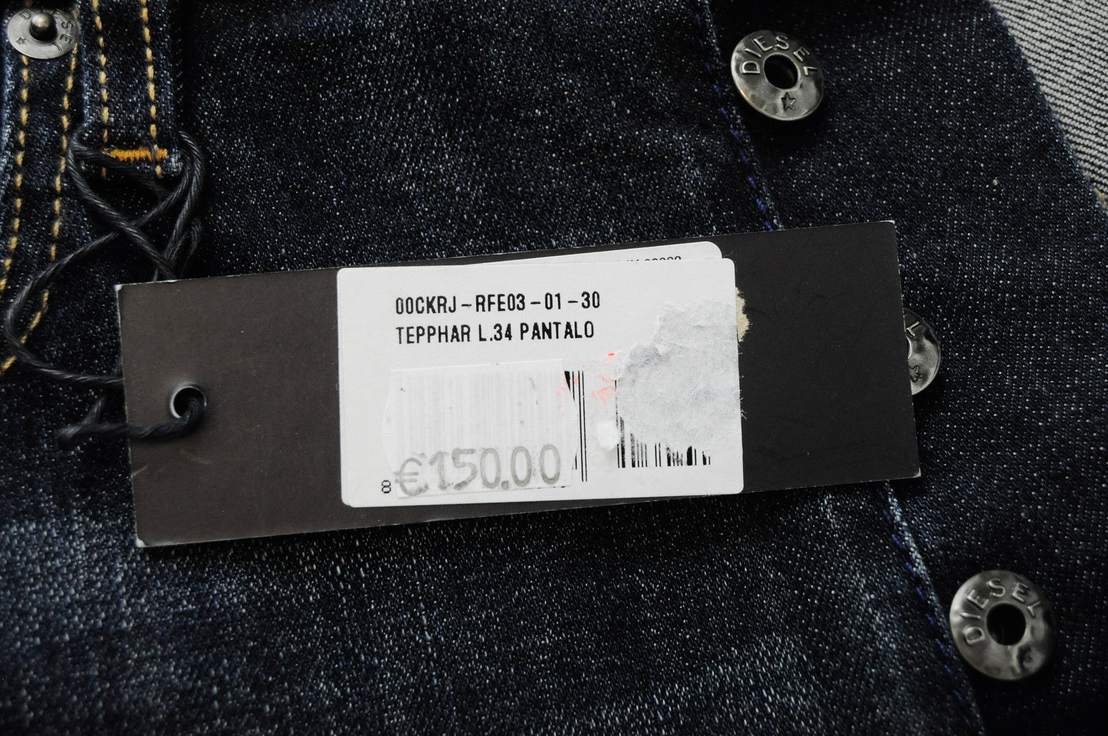 DIESEL Tepphar RFE03 vyriški džinsai W30 L34 Slim Carrot 5 kišenių mėlyna medvilnė 