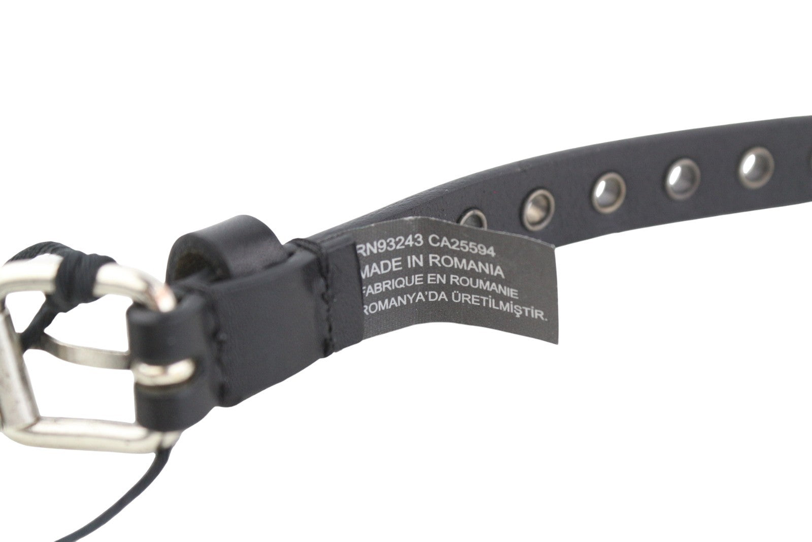 DIESEL B-EYE moteriškas diržas, 95 cm, juodas, odinis, sidabro atspalvio, su detalėmis, laisvalaikio stiliaus, sagtimi. 