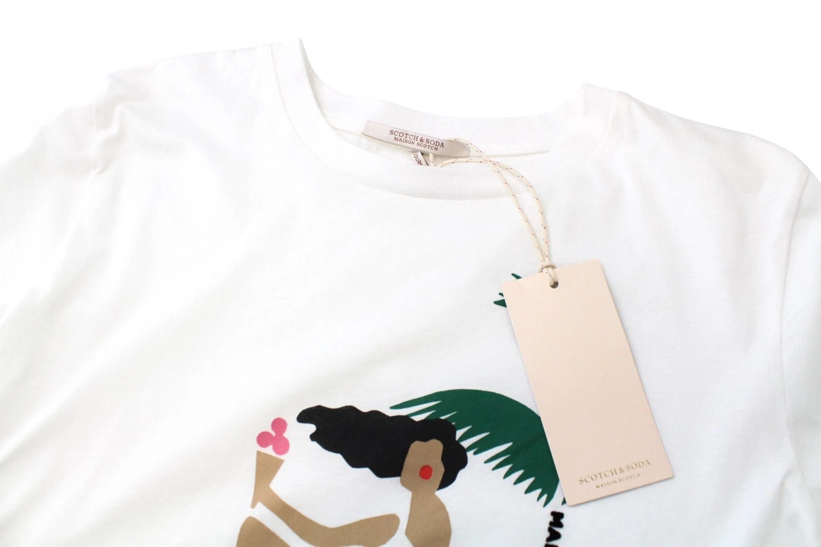 MAISON SCOTCH Women`s T-Shirt ~S Off-White Logo Pure Cotton Short Sleeve