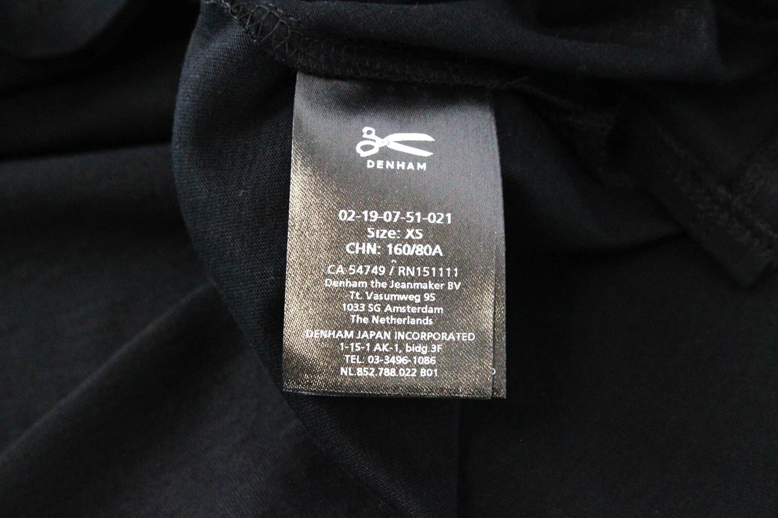 DENHAM Omono Women`s T-Shirt XS Plain Black Short Sleeve Casual Pure Cotton