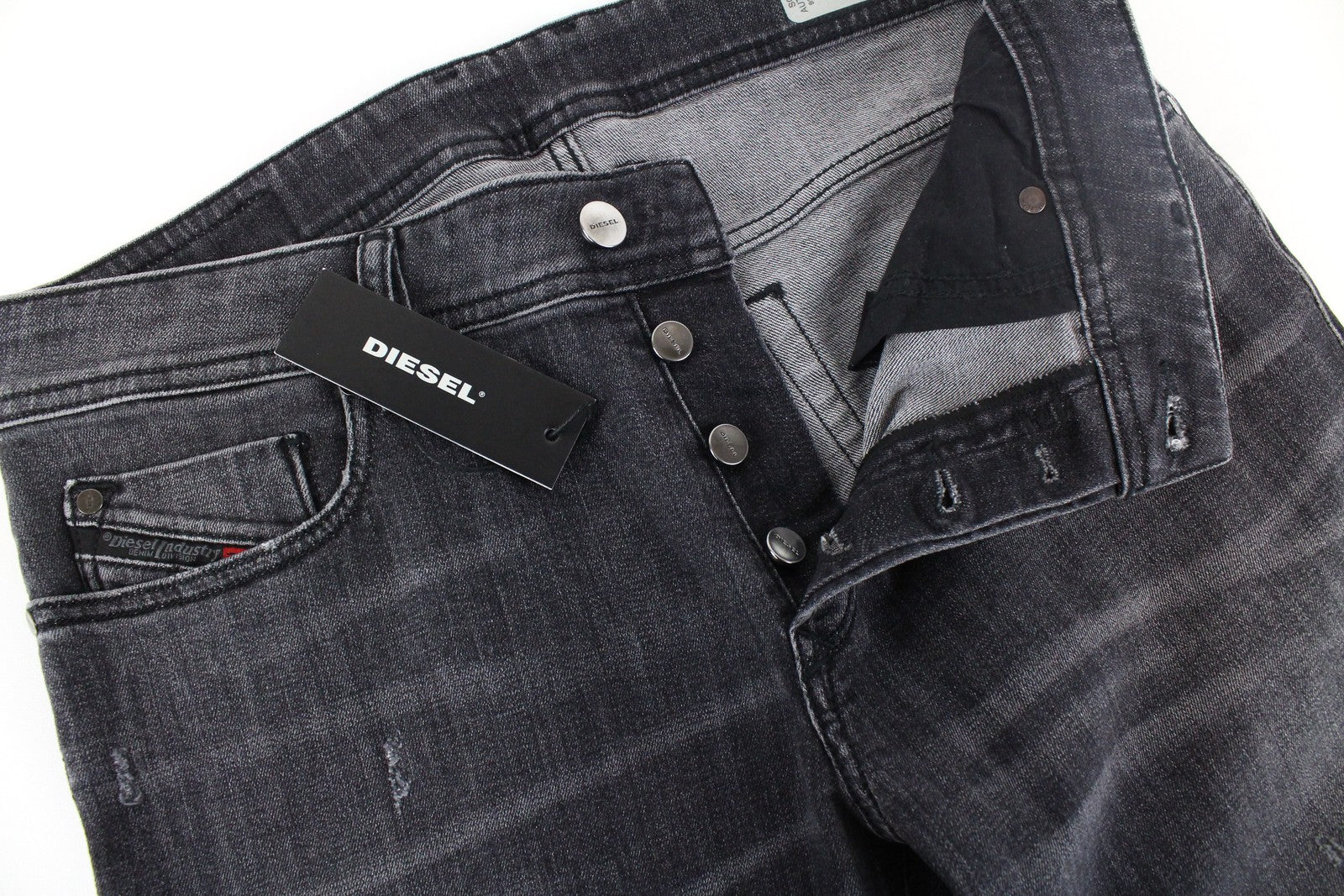DIESEL Troxer R4NQ8 vyriški džinsai W31 L30 pilki, ploni, skalbti, tamprūs 