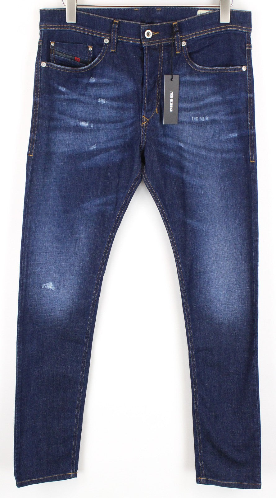 DIESEL Tepphar R7NA8 vyriški džinsai W32 L34 Slim morkų spalvos, skalbtos mėlynos spalvos, medvilninis kirpimas 