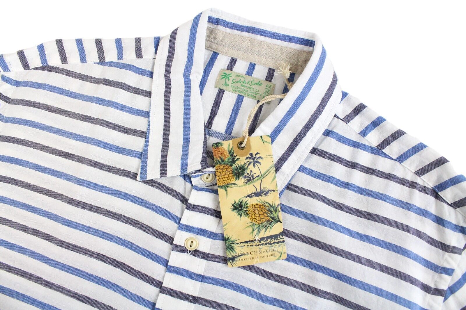 SCOTCH &amp; SODA Ams Couture vyriški marškinėliai, XL dydžio, balti, ilgomis rankovėmis, dryžuoti.