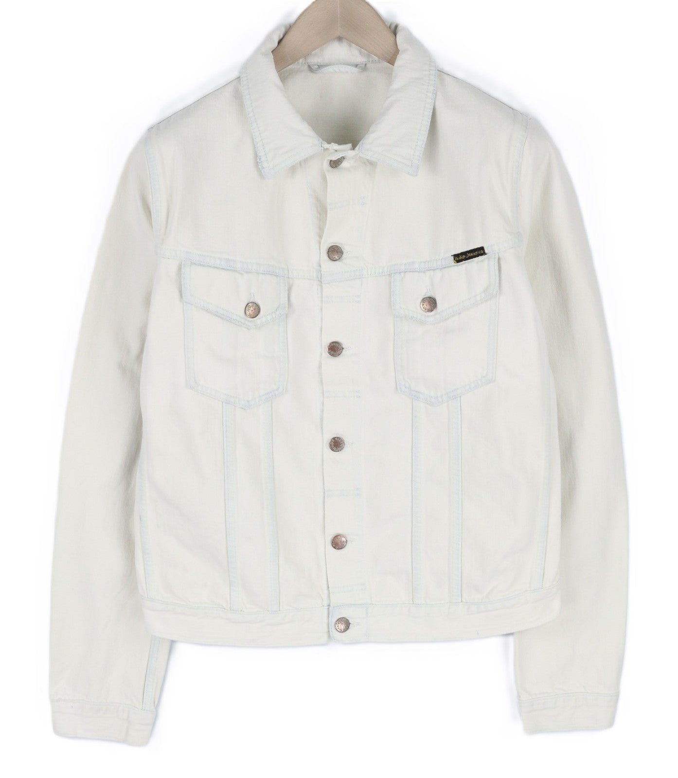 NUDIE JEANS Terry vyriška striukė L Extreme Bleach Light sagomis išskleistos logotipo kišenės 