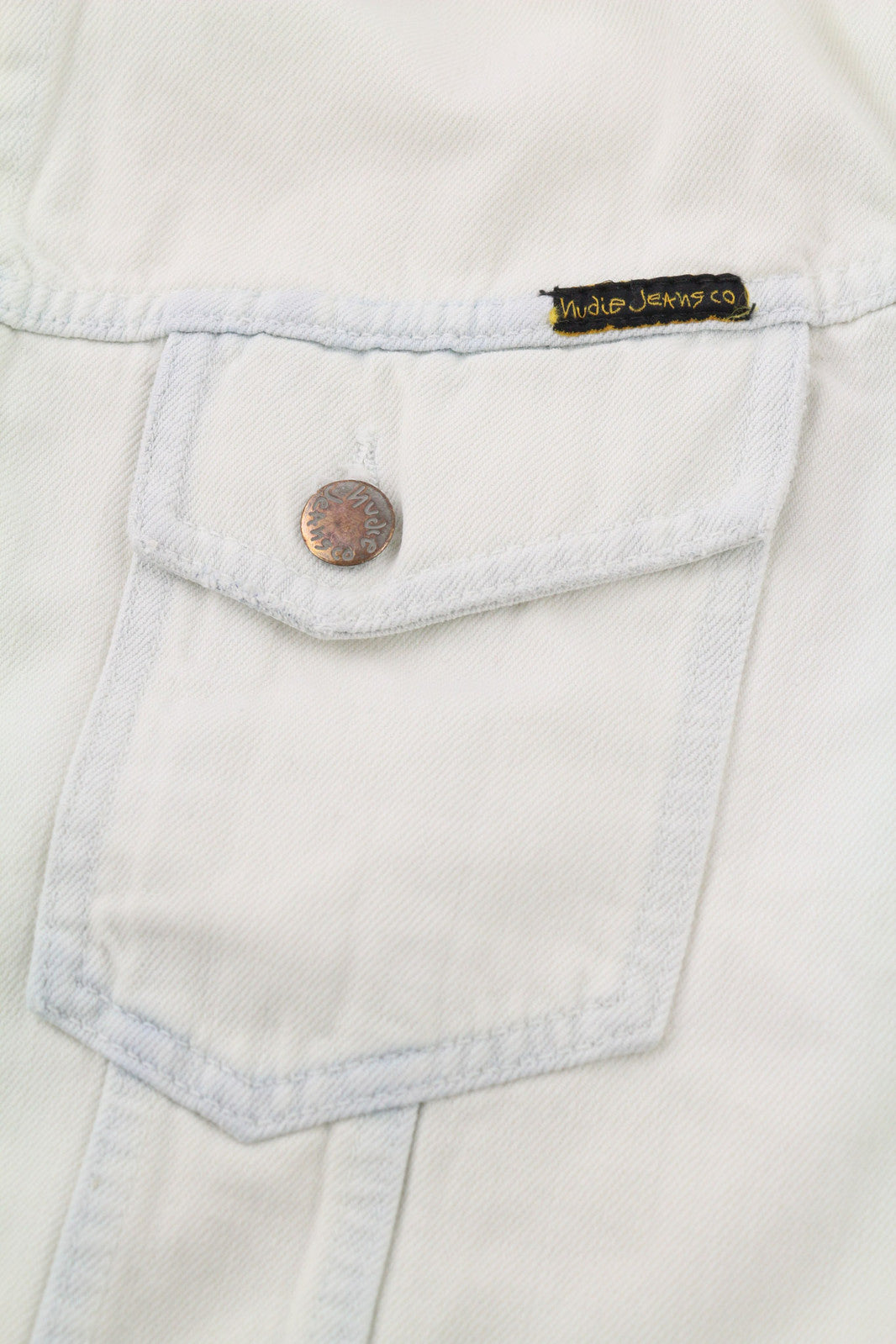 NUDIE JEANS Terry vyriška striukė L Extreme Bleach Light sagomis išskleistos logotipo kišenės 