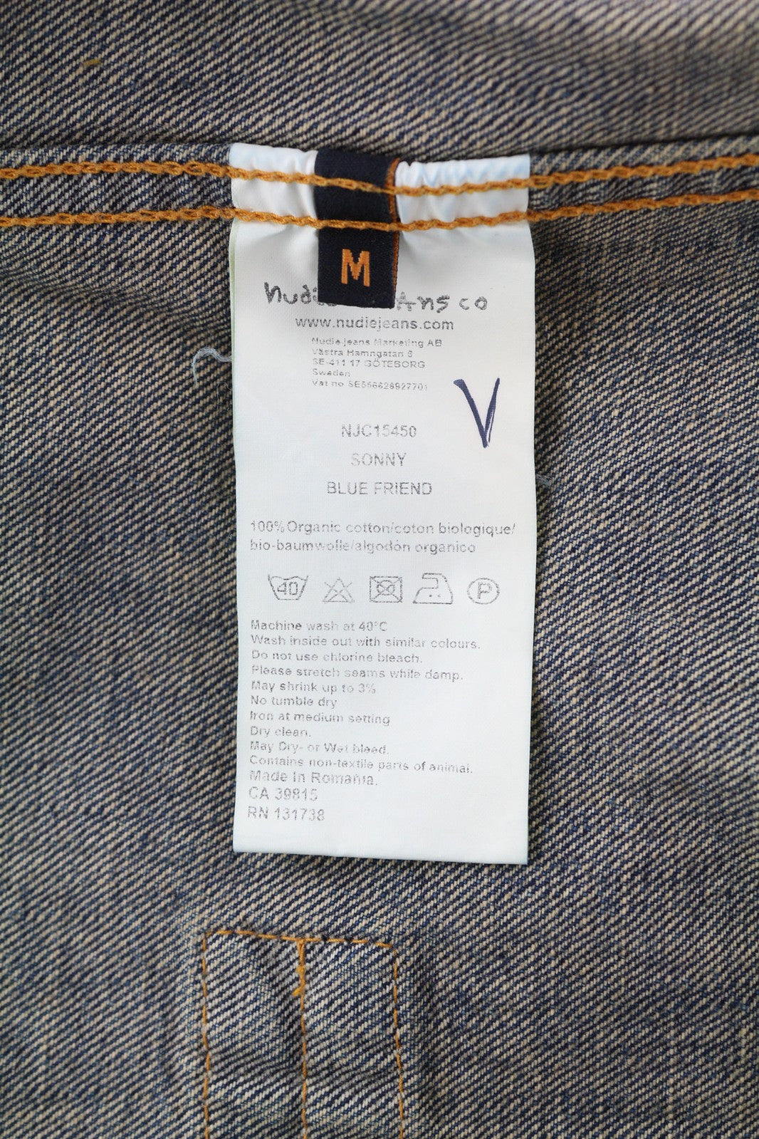 NUDIE JEANS Sonny Blue Friend Men Jacket M Pure Cotton Washed Denim Blue