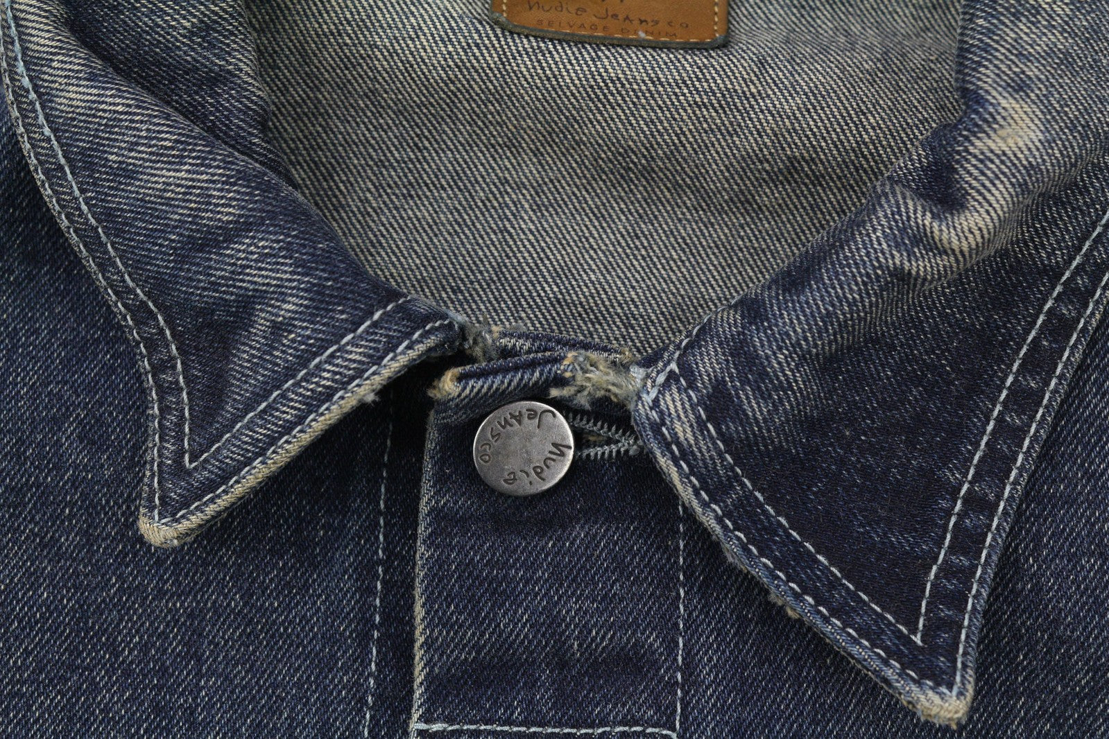 NUDIE JEANS vyriška striukė M Selvedge vienaeilė skalbta gryna medvilnė džinso mėlyna 