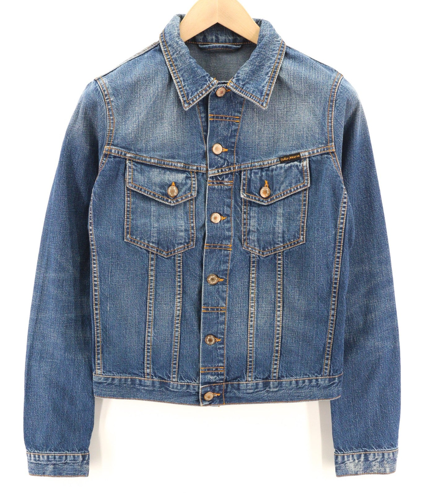 NUDIE JEANS Terry Recycle Worn In Men Jacket S Blue Washed Cotton Denim Unlined