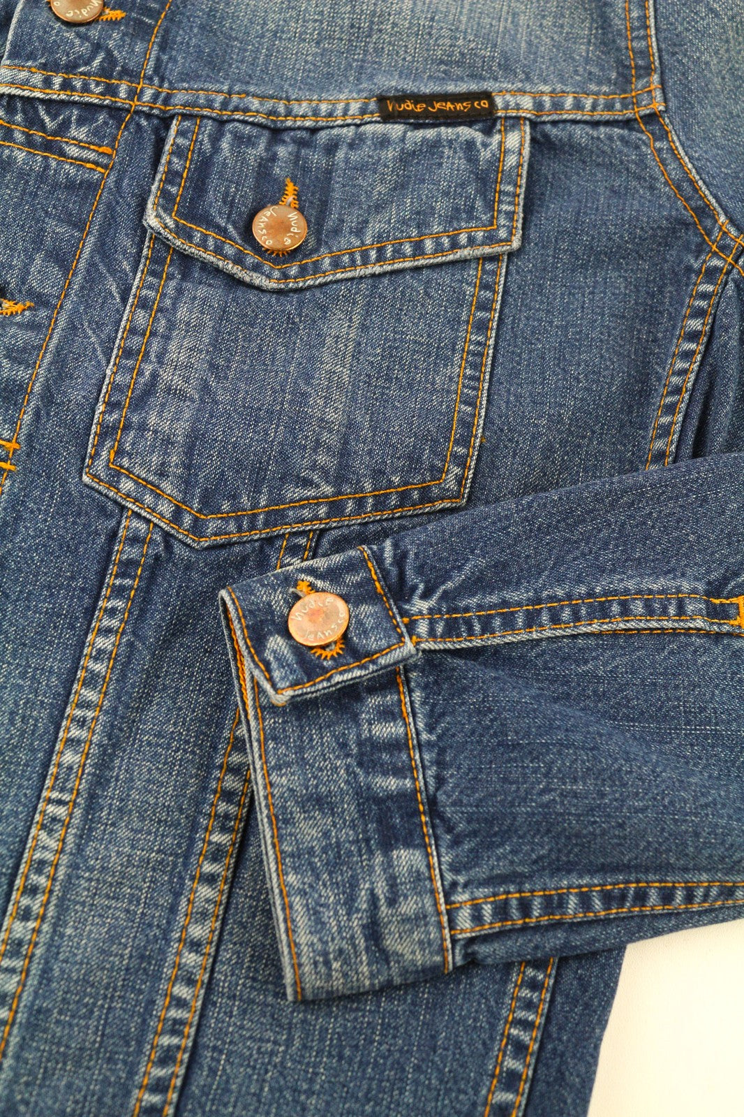 NUDIE JEANS Terry Recycle Worn In Men Jacket S Blue Washed Cotton Denim Unlined