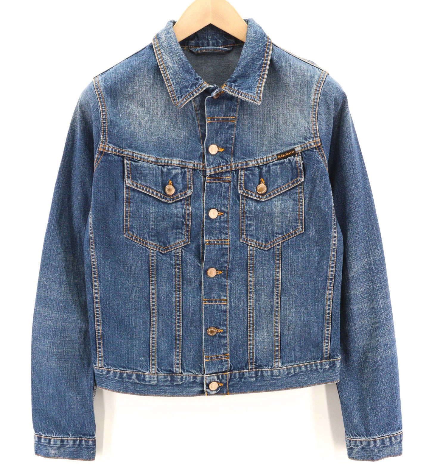 NUDIE JEANS Terry Recycle Worn In Men Jacket S Blue Pure Cotton Denim Faded