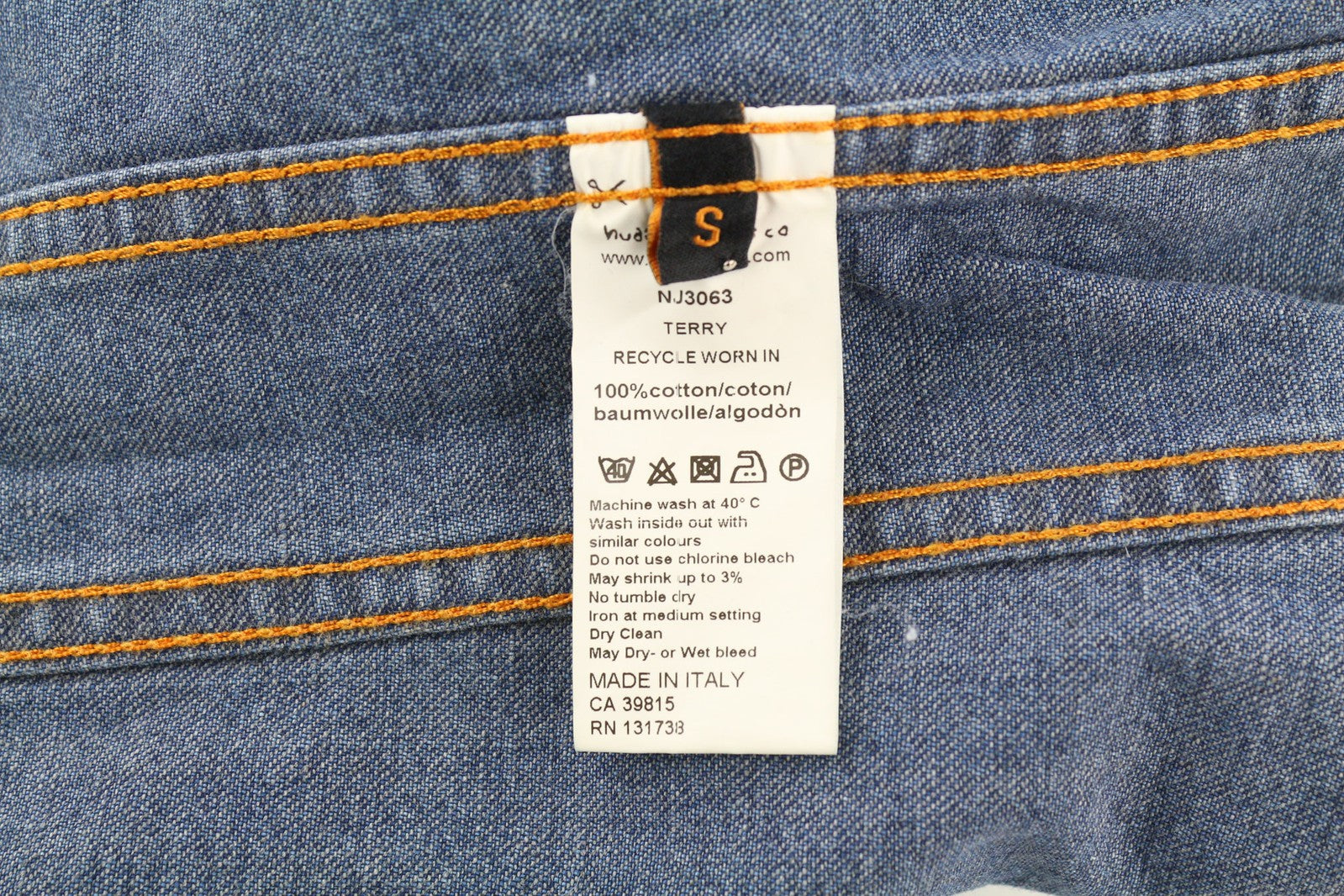 NUDIE JEANS Terry Recycle Worn In Men Jacket S Blue Pure Cotton Denim Faded