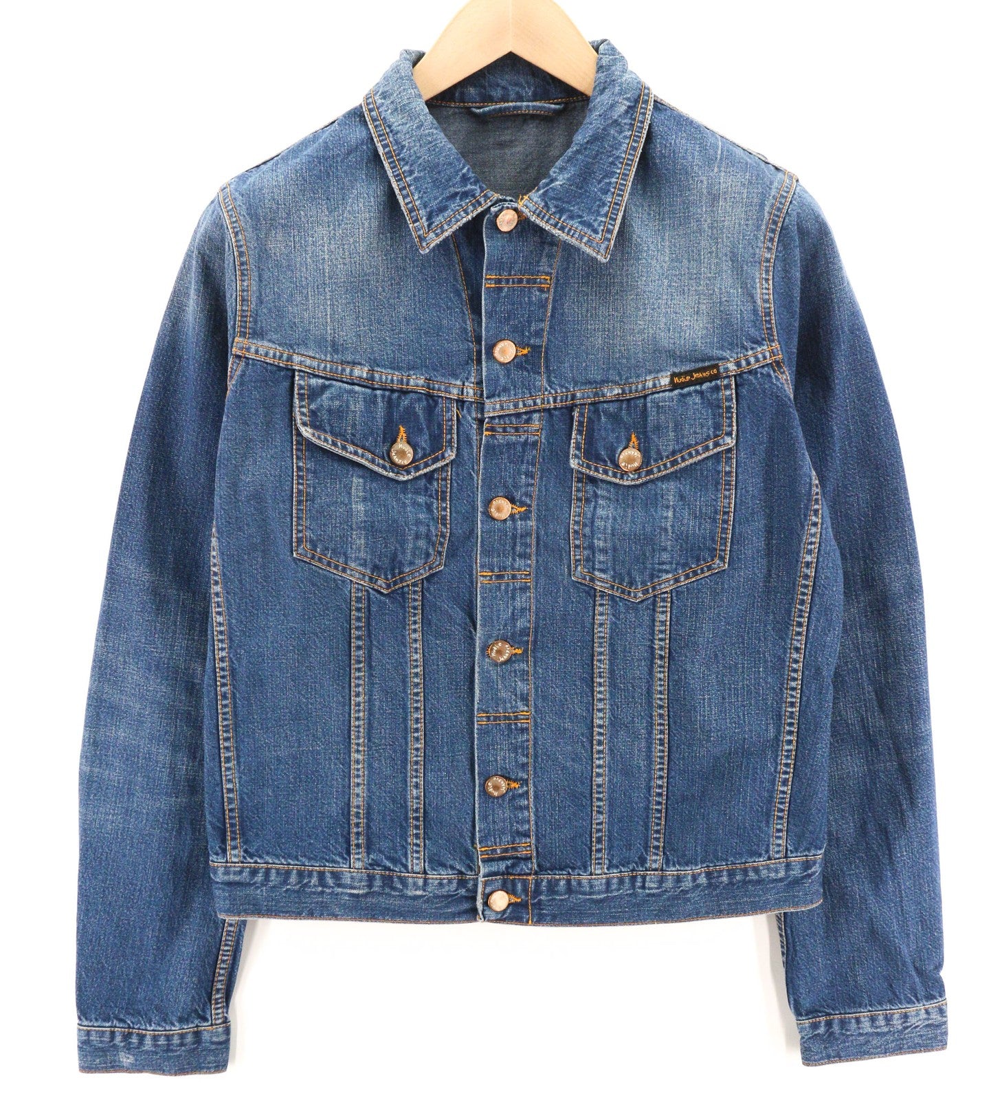 NUDIE JEANS Terry Recycle Dėvėta Vyriška Striukė M Mėlyna Grynos Medvilnės Džinsinė Striukė Skalbta 