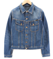 NUDIE JEANS Terry Recycle Dėvėta Vyriška Striukė M Mėlyna Grynos Medvilnės Džinsinė Striukė Skalbta 