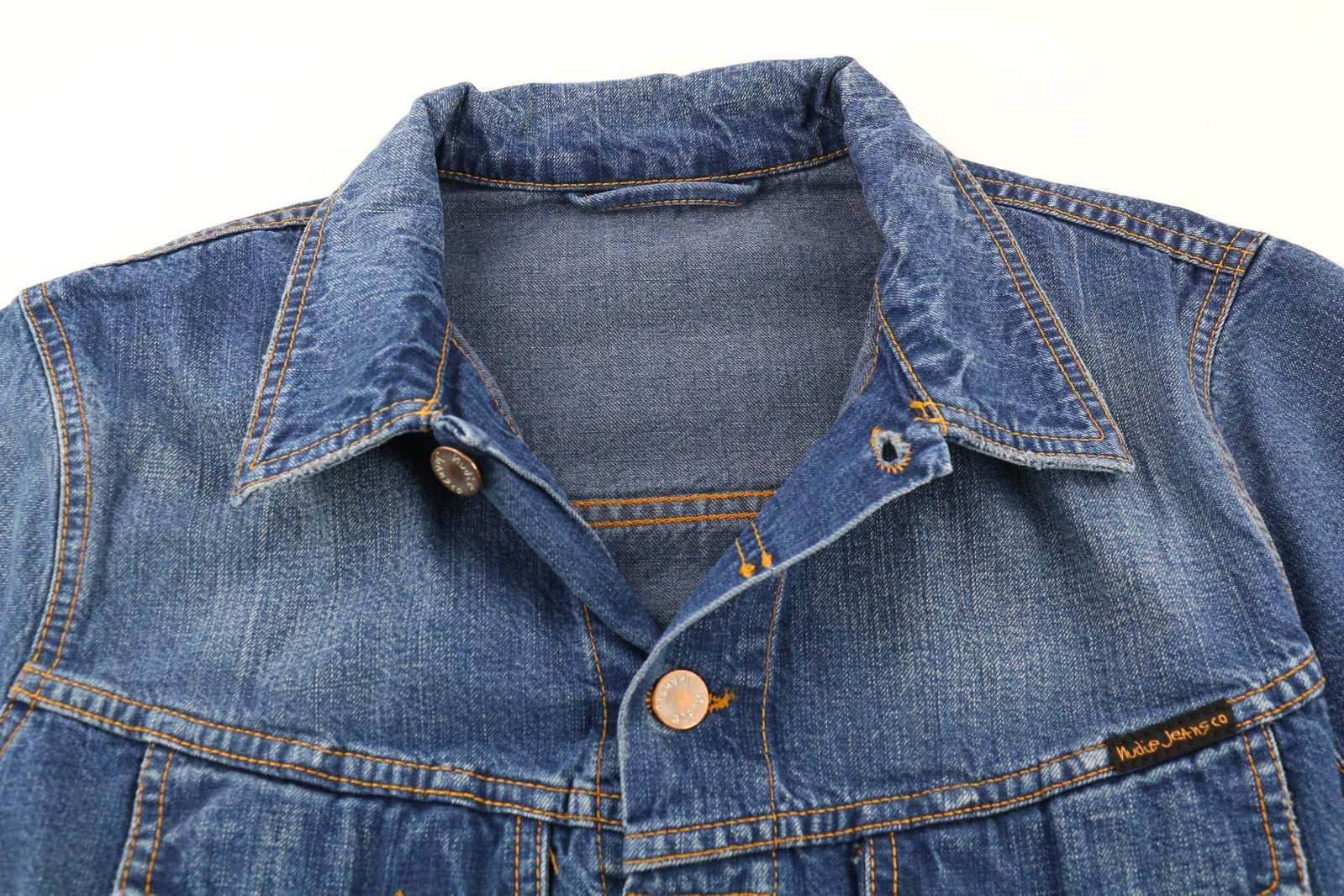 NUDIE JEANS Terry Recycle Dėvėta Vyriška Striukė M Mėlyna Grynos Medvilnės Džinsinė Striukė Skalbta 