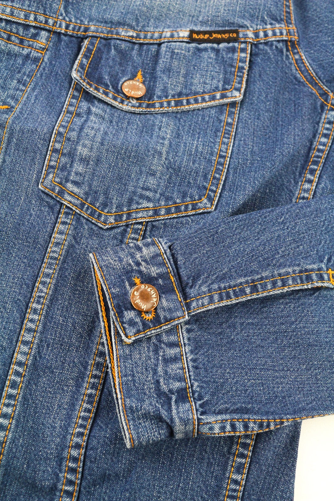 NUDIE JEANS Terry Recycle Dėvėta Vyriška Striukė M Mėlyna Grynos Medvilnės Džinsinė Striukė Skalbta 