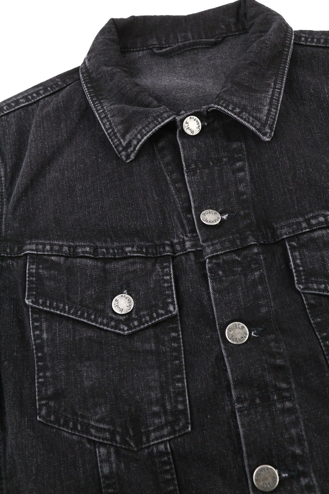 NUDIE JEANS Perry Organic Black Stone vyriška striukė M, džinsinė, juoda, išblukusi medvilnė 