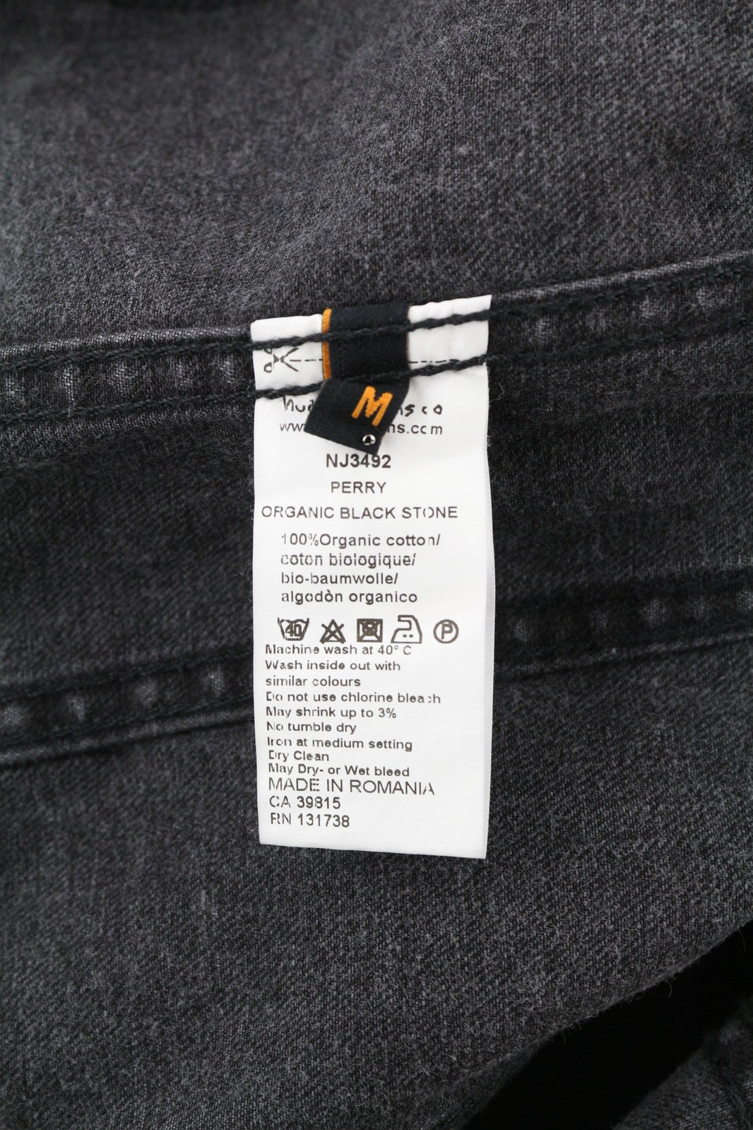 NUDIE JEANS Perry Organic Black Stone vyriška striukė M, džinsinė, juoda, išblukusi medvilnė 
