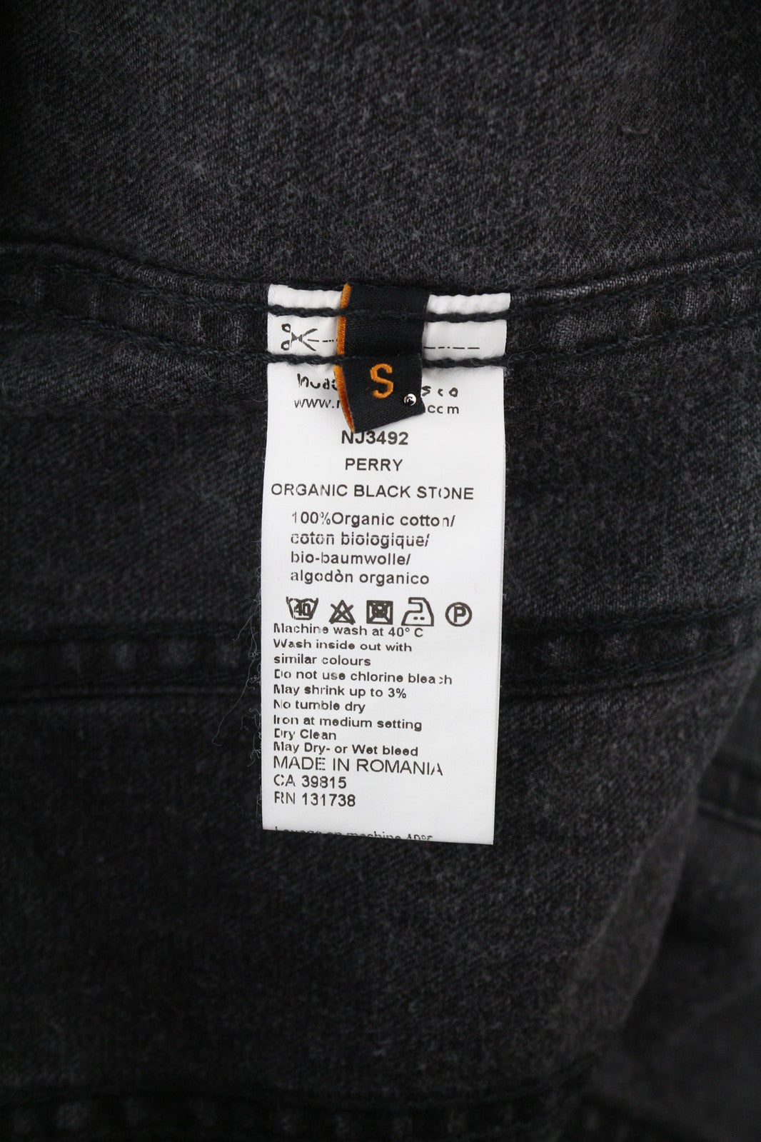 NUDIE JEANS Perry Organic Black Stone Men Jacket S Denim Black Pure Cotton Faded