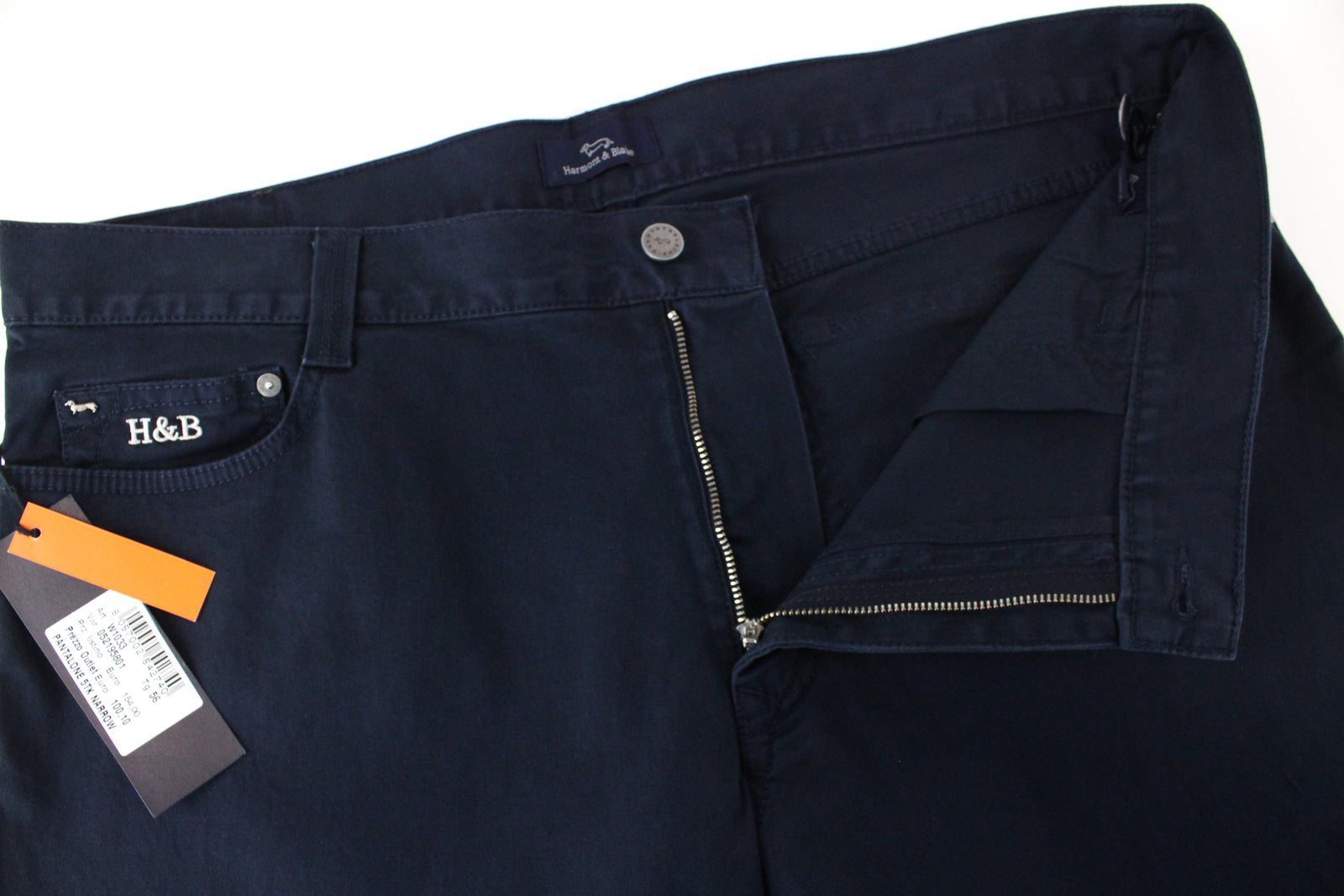 HARMONT &amp; BLAINE vyriškos kelnės 56 tamsiai mėlynos medvilnės plonas kirpimas tamprus džinsinis stilius 