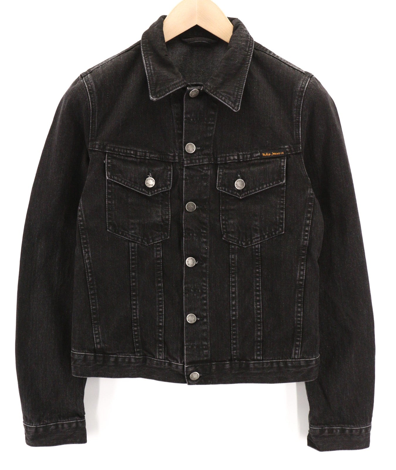 NUDIE JEANS Perry Organic Black Stone vyriška striukė S, džinsinė, juoda, medvilninė, skalbta 